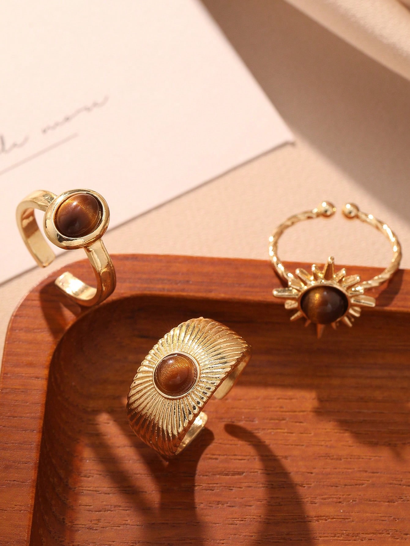 Golden Tiger Eye Adjustable Rings Set
