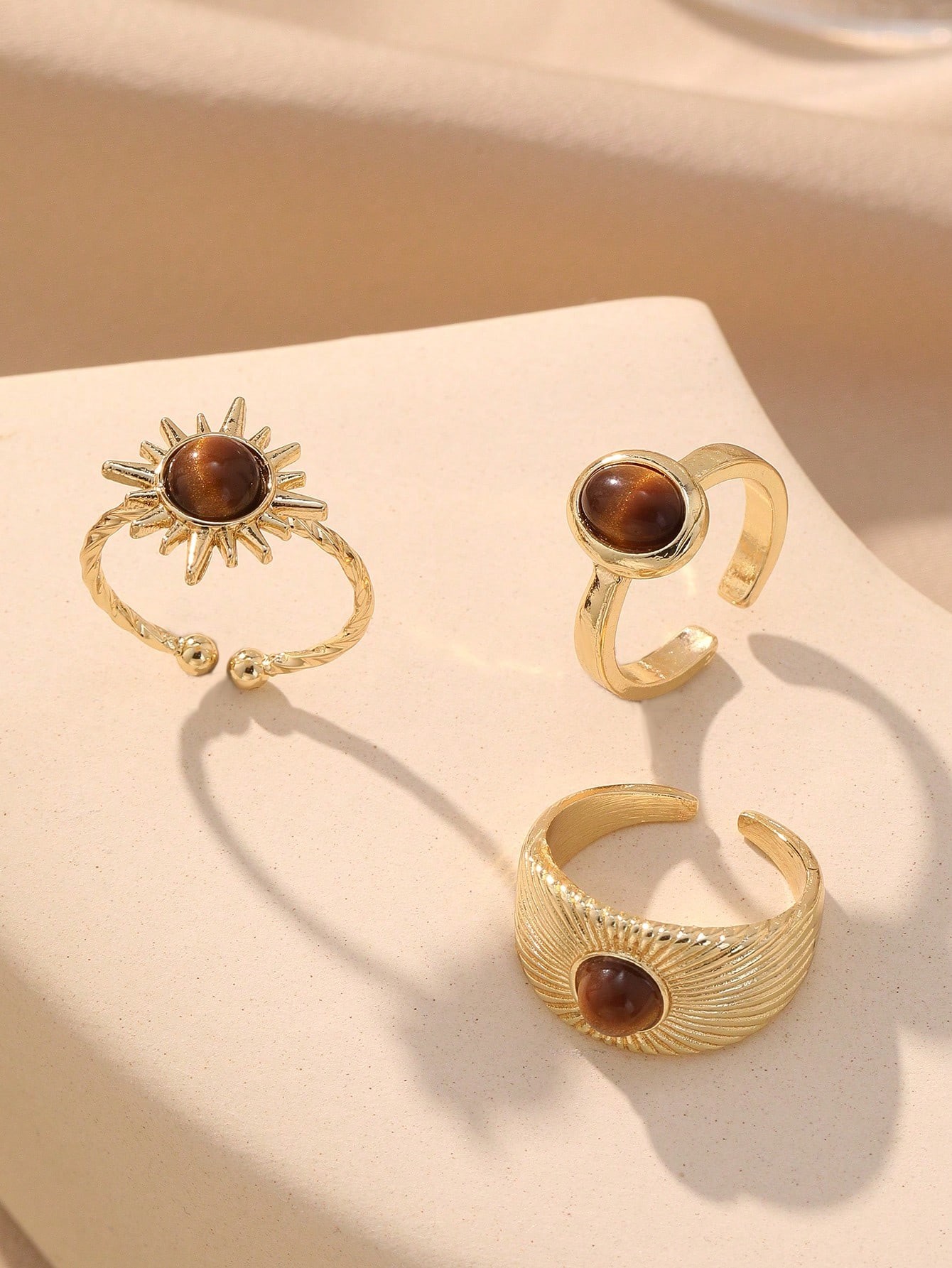 Golden Tiger Eye Adjustable Rings Set