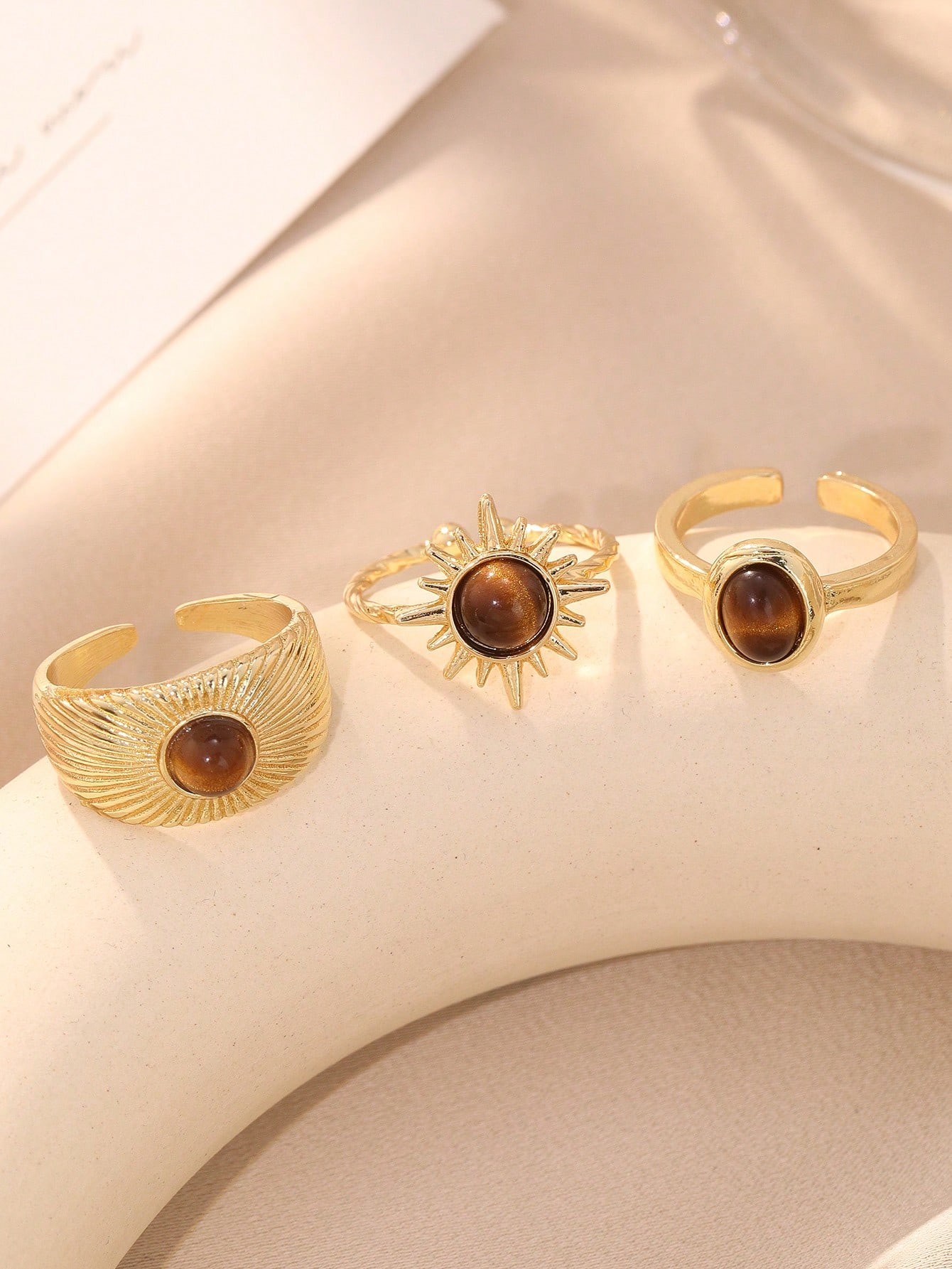Golden Tiger Eye Adjustable Rings Set