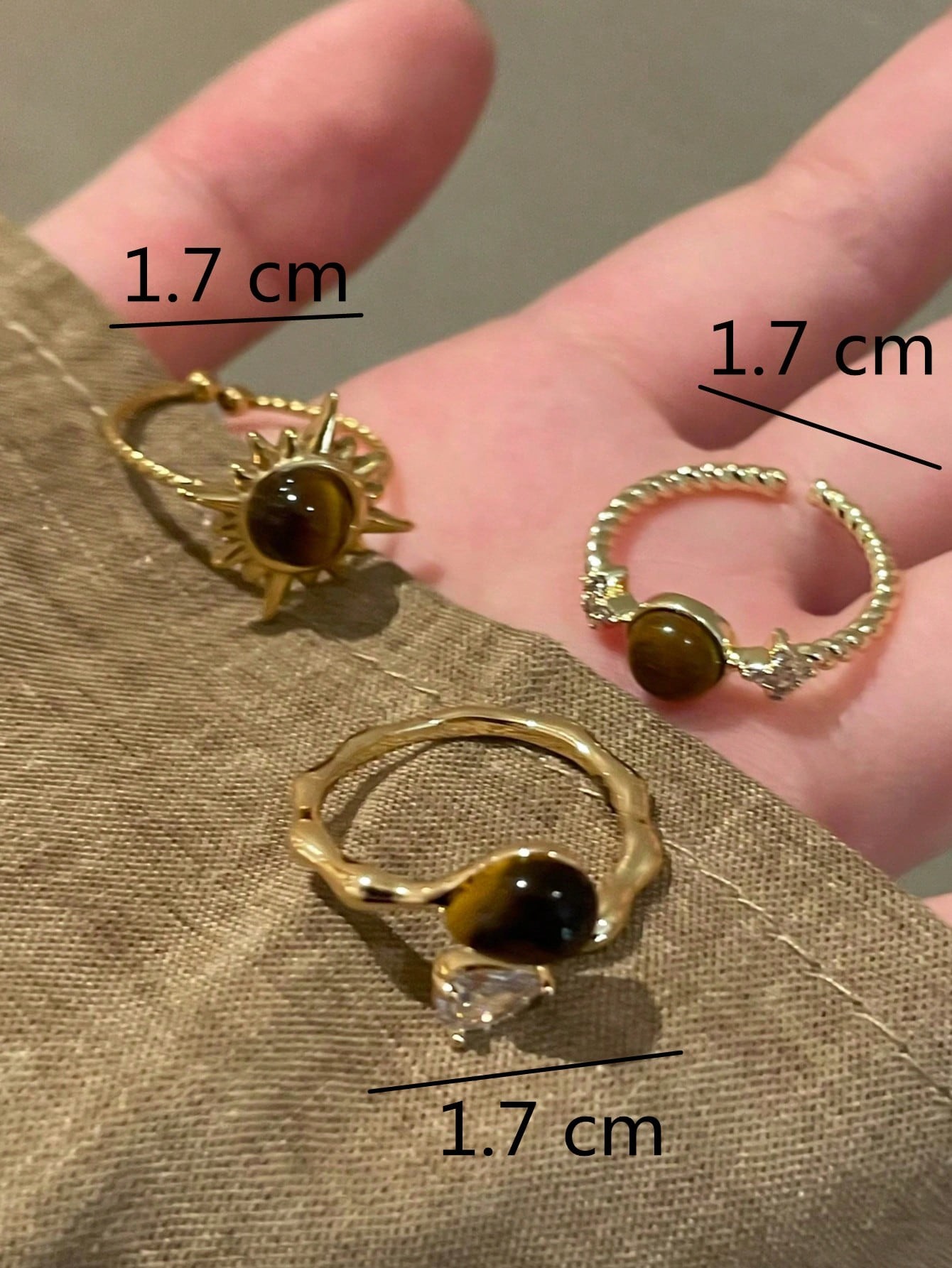 Gold Tiger Eye Sun and Star Rings Set