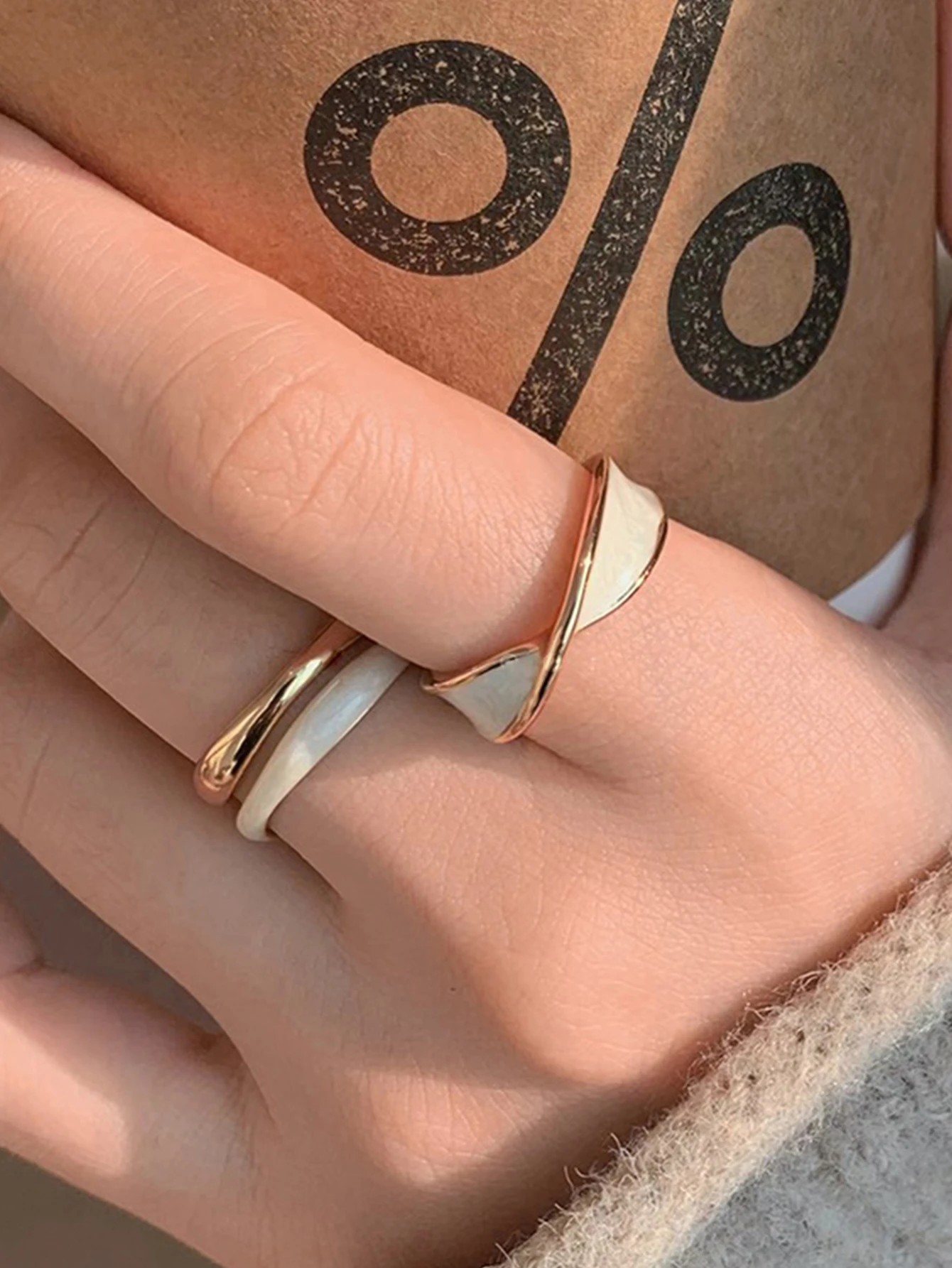 Gold and White Enamel Stackable Ring Set