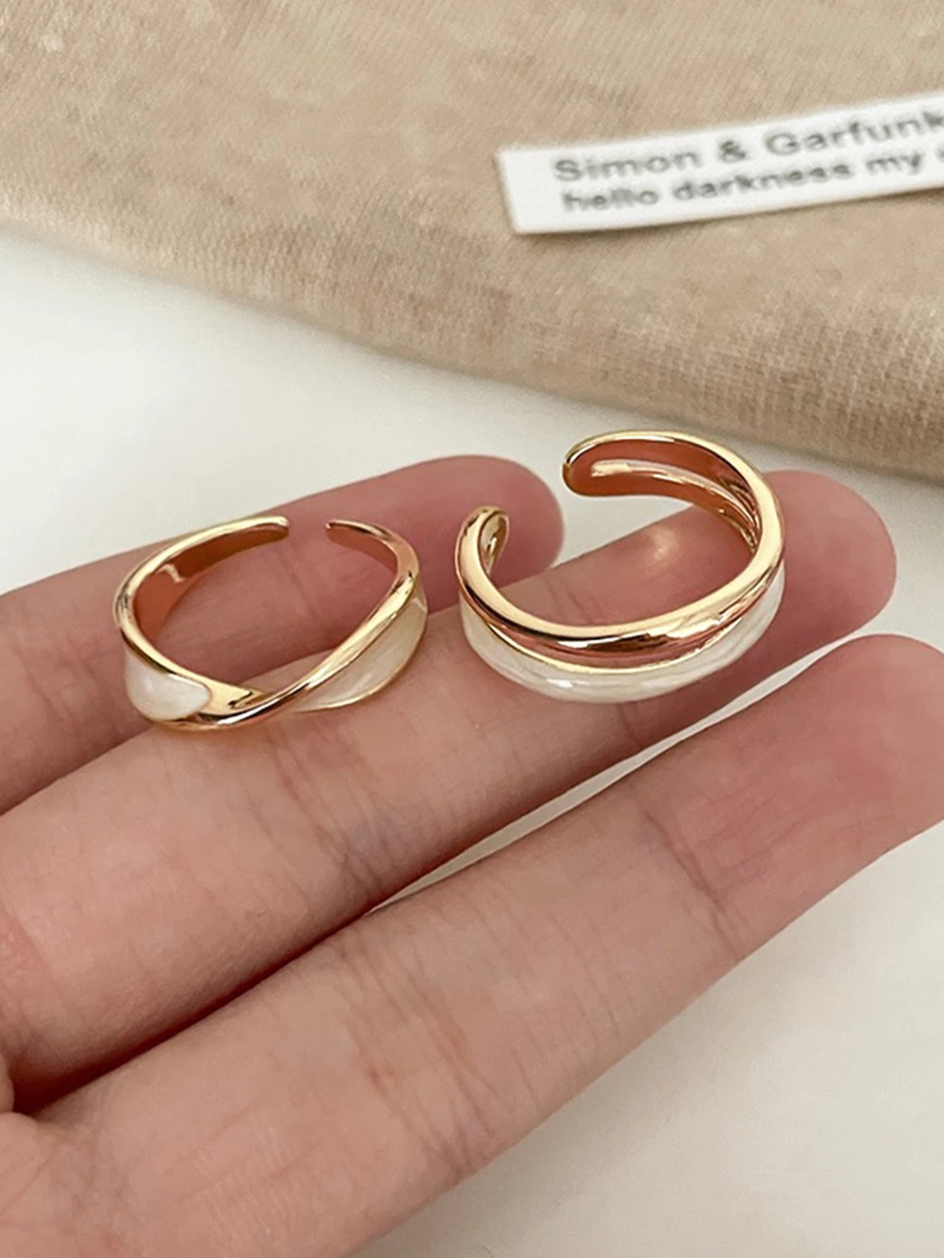Gold and White Enamel Stackable Ring Set