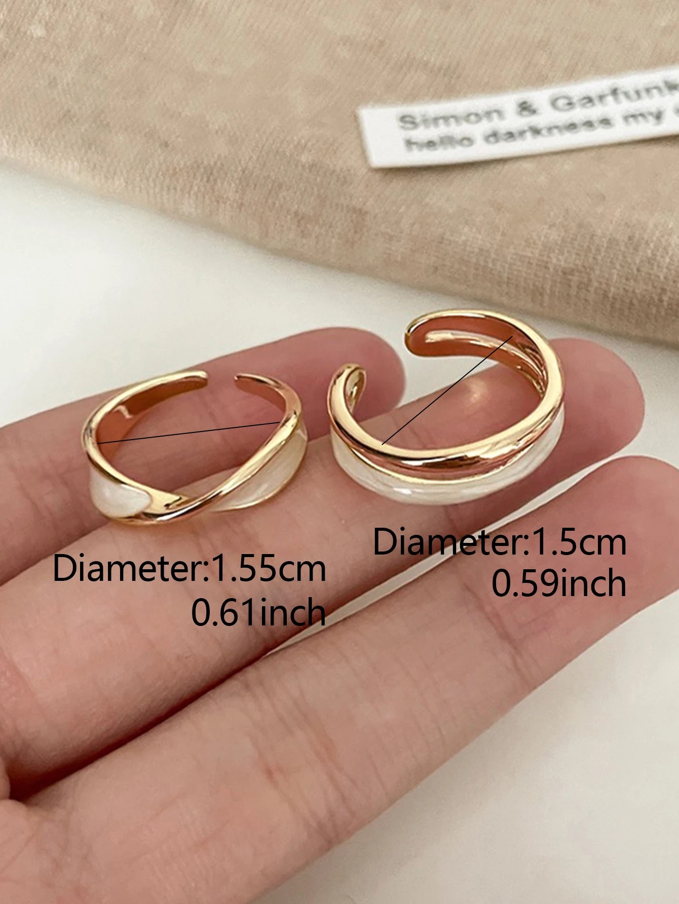 Gold and White Enamel Stackable Ring Set
