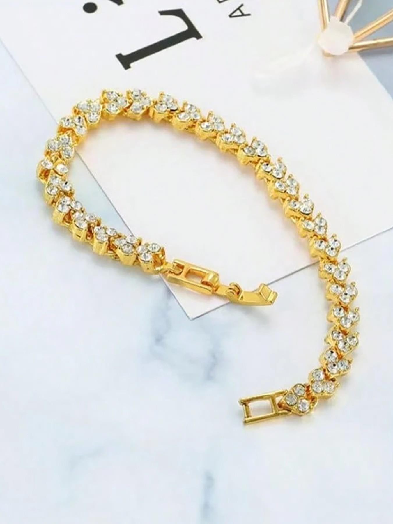 Gold Plated Heart Charm Bracelet with Zirconia - Casual Wear for Her.