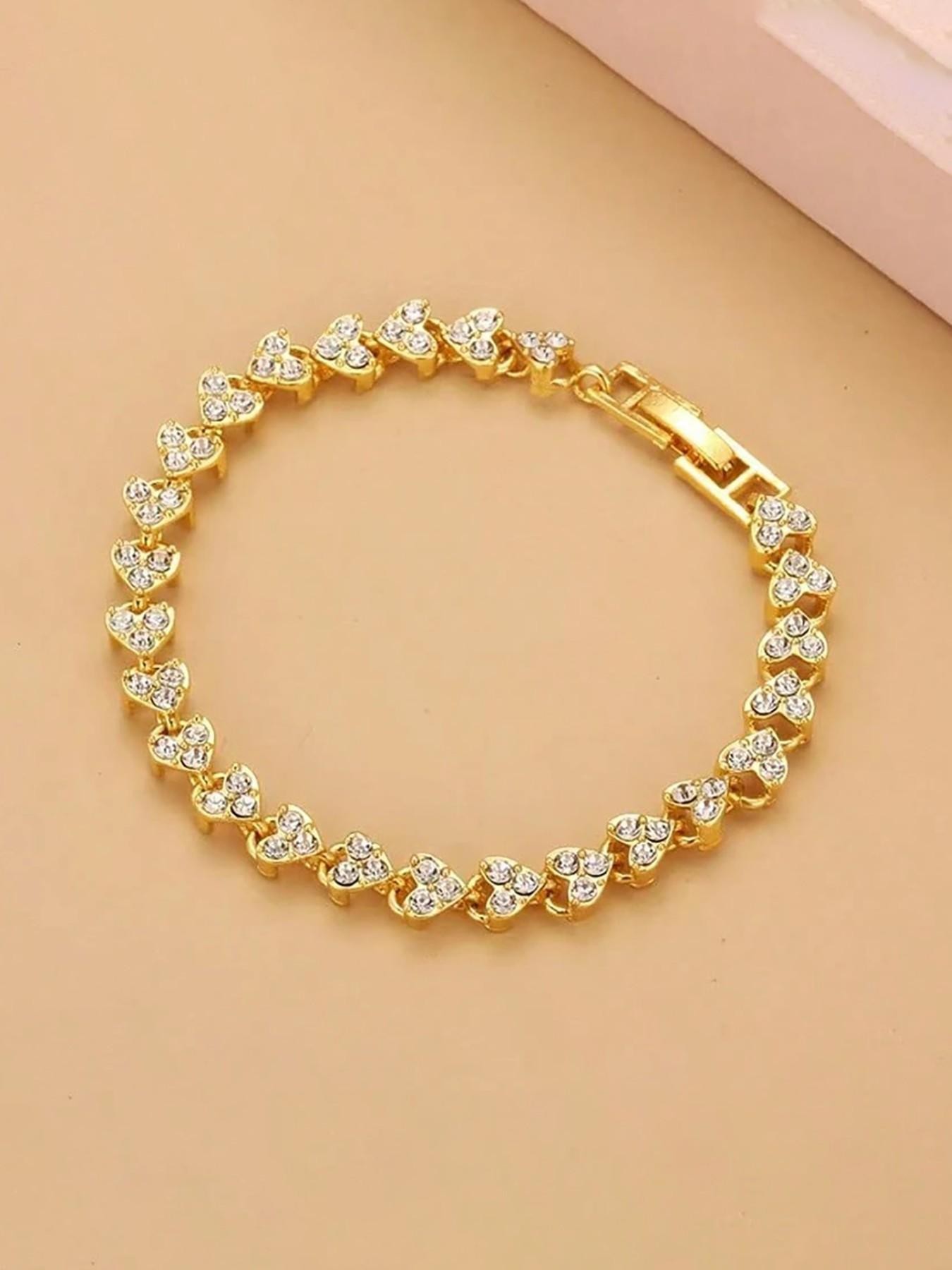 Gold Plated Heart Charm Bracelet with Zirconia - Casual Wear for Her.