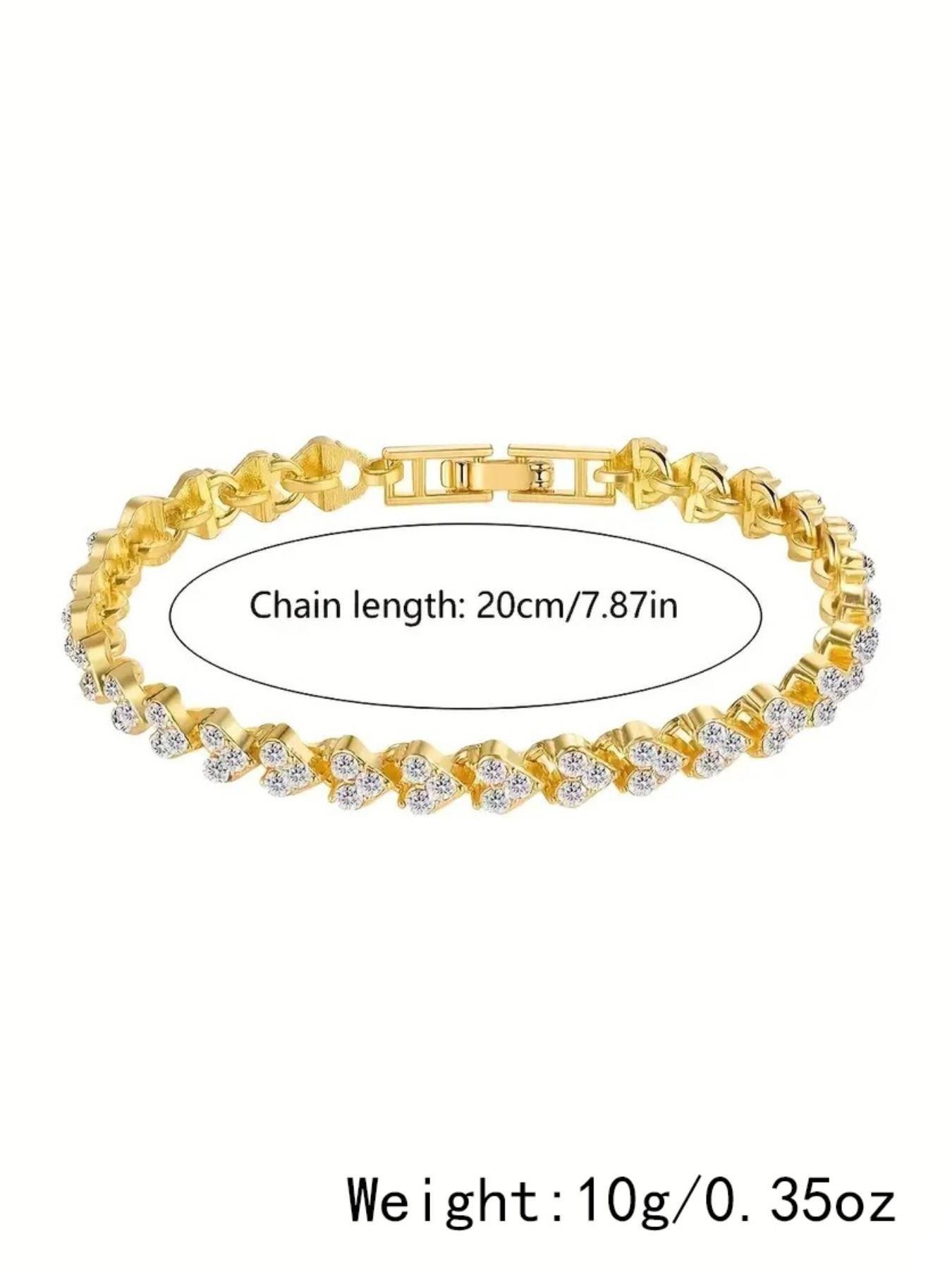 Gold Plated Heart Charm Bracelet with Zirconia - Casual Wear for Her.