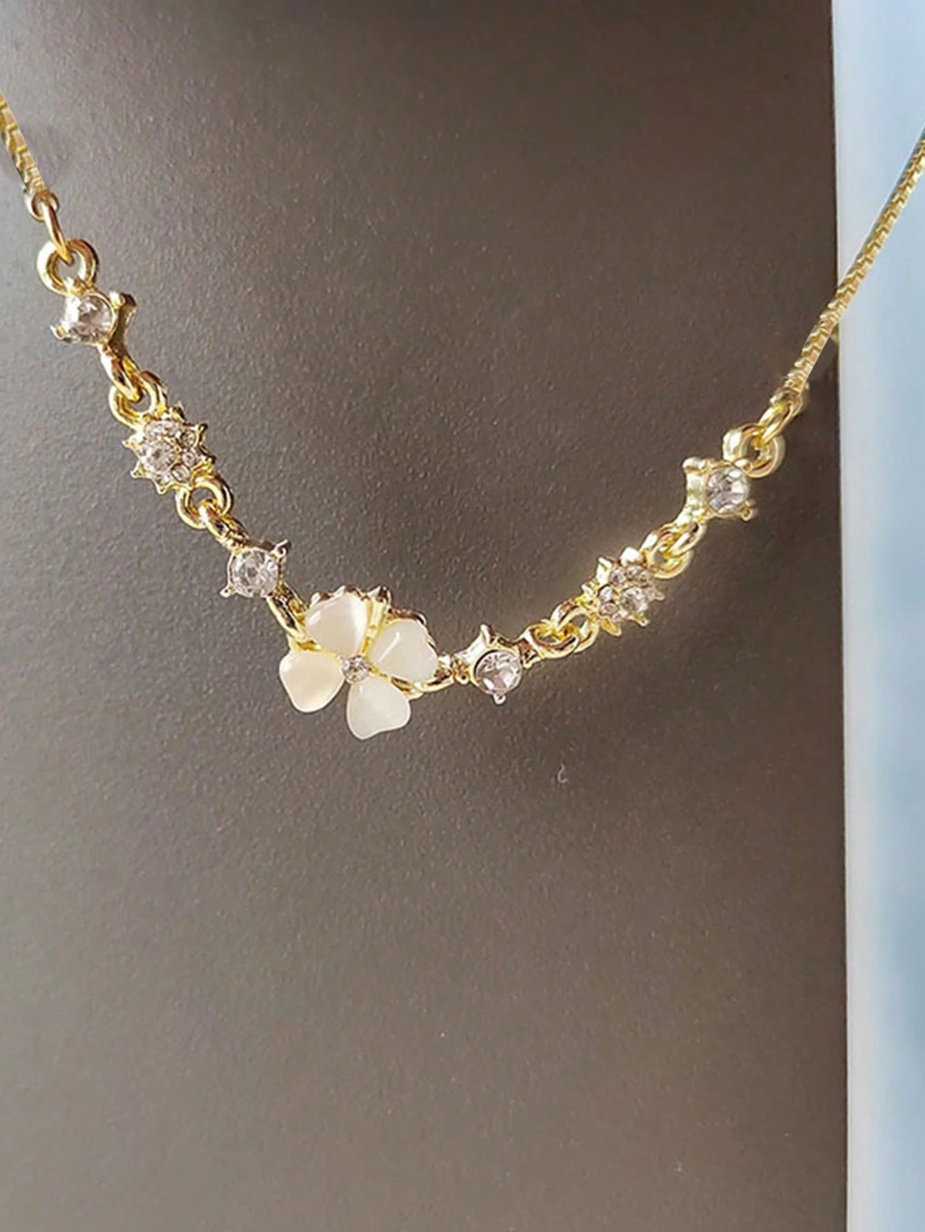 Gold Plated Clover Charm Bracelet with Zirconia - Elegant Everyday Wear for Her.