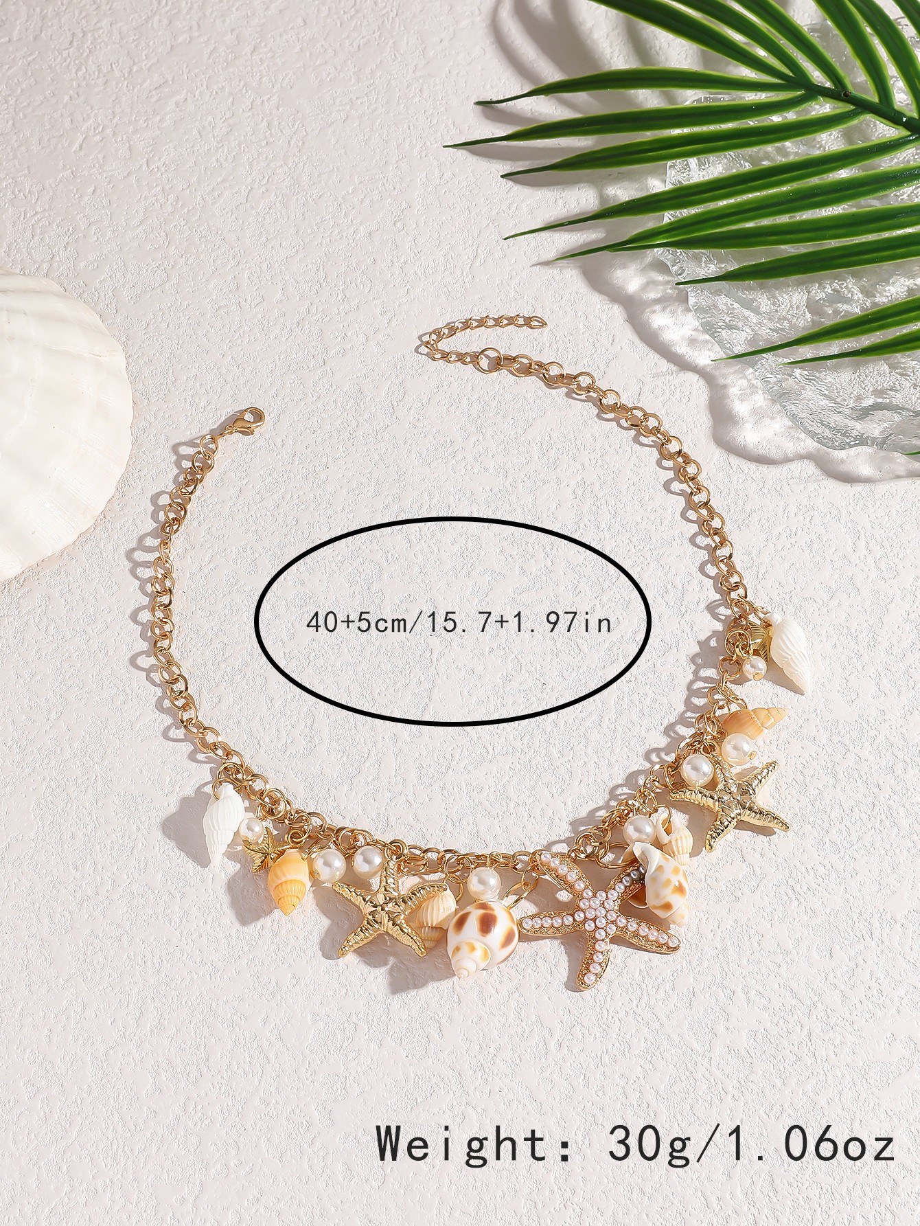 Gold Pearl and Seashell Charm Choker Necklace
