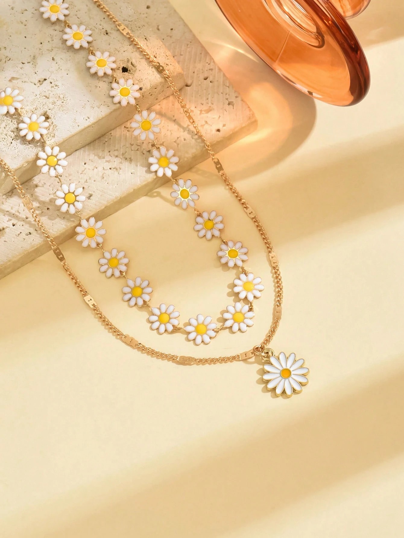Golden Daisy Layered Necklace Set