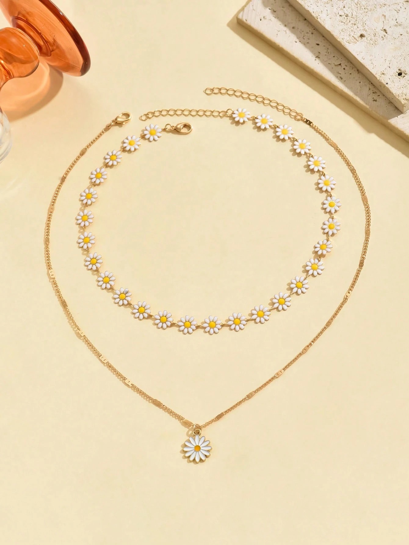 Golden Daisy Layered Necklace Set