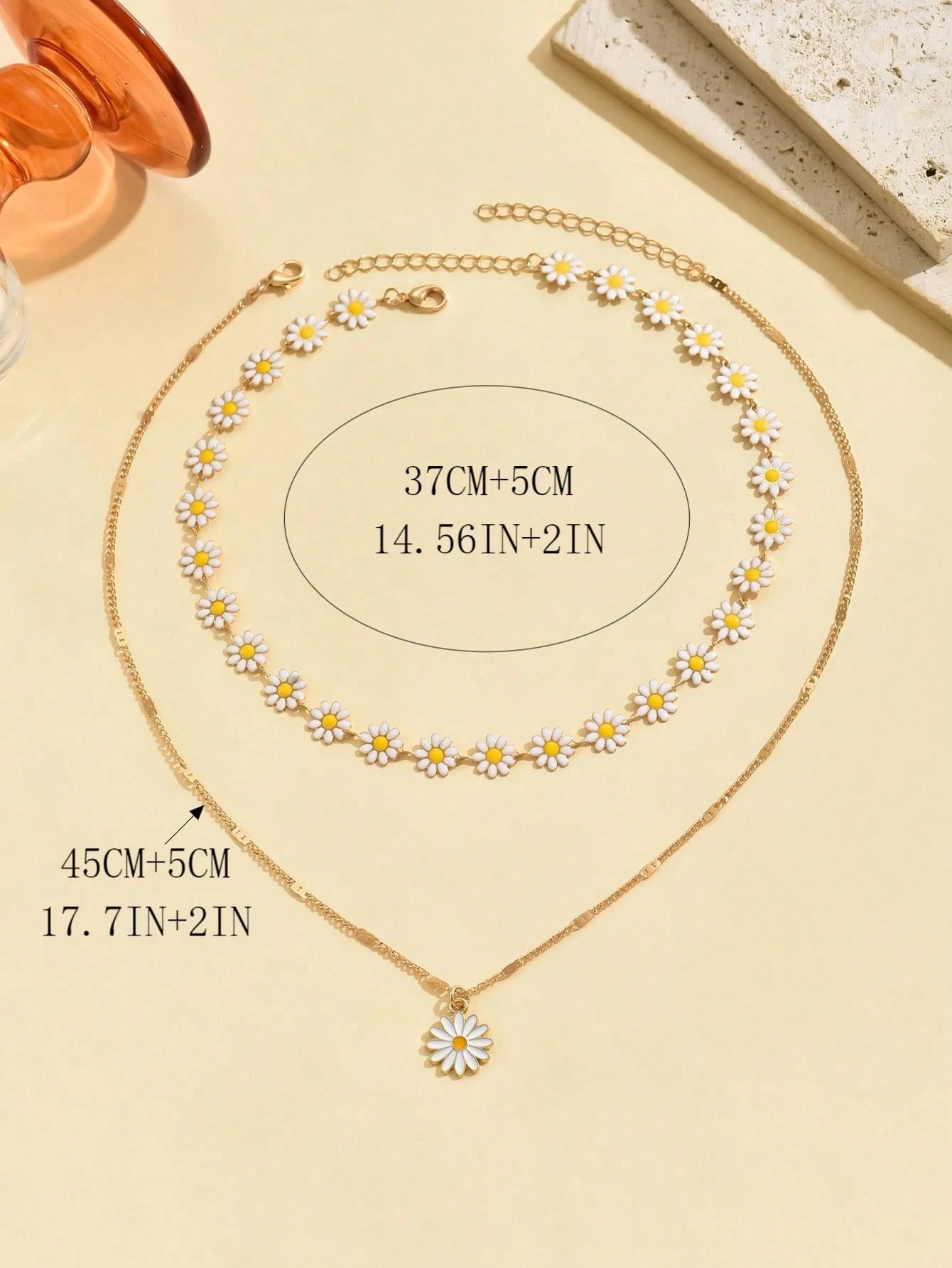 Golden Daisy Layered Necklace Set