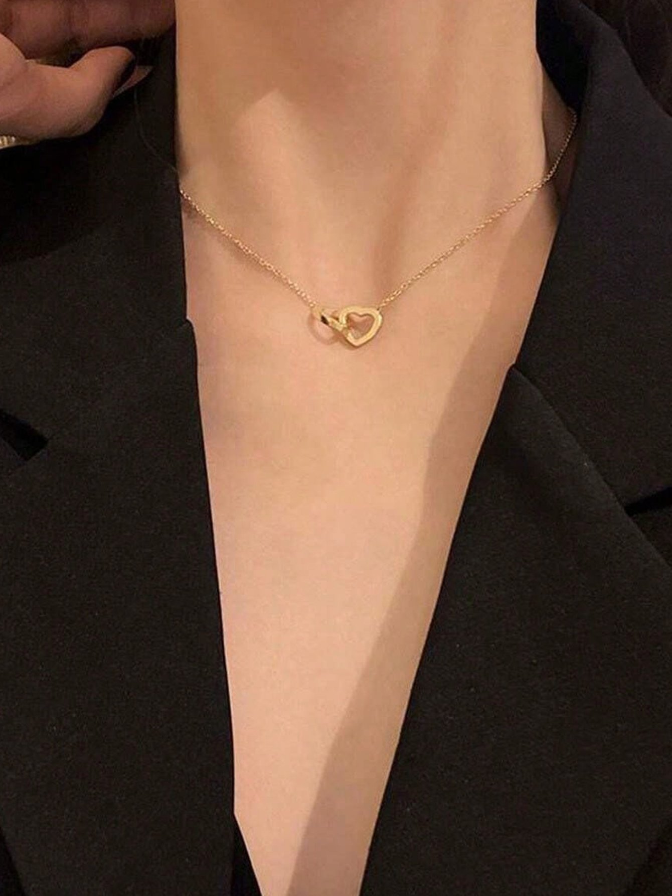 Gold Intertwined Heart Pendant Necklace