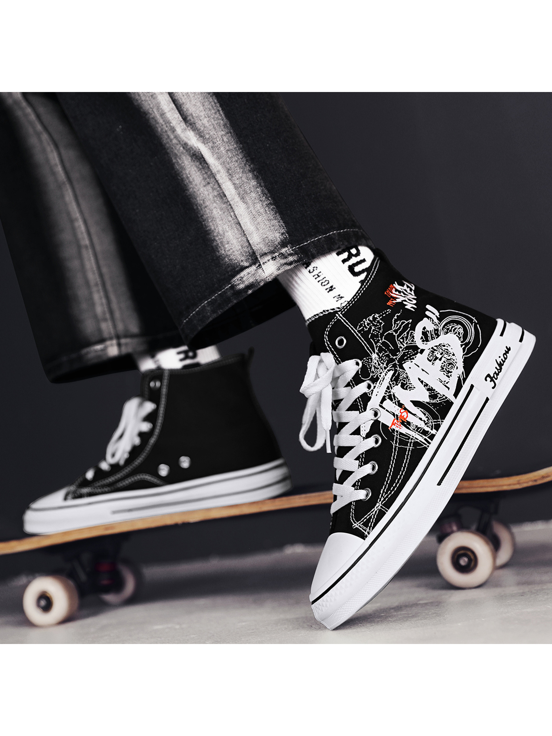 Black High-Top Sneakers with Graphic Print