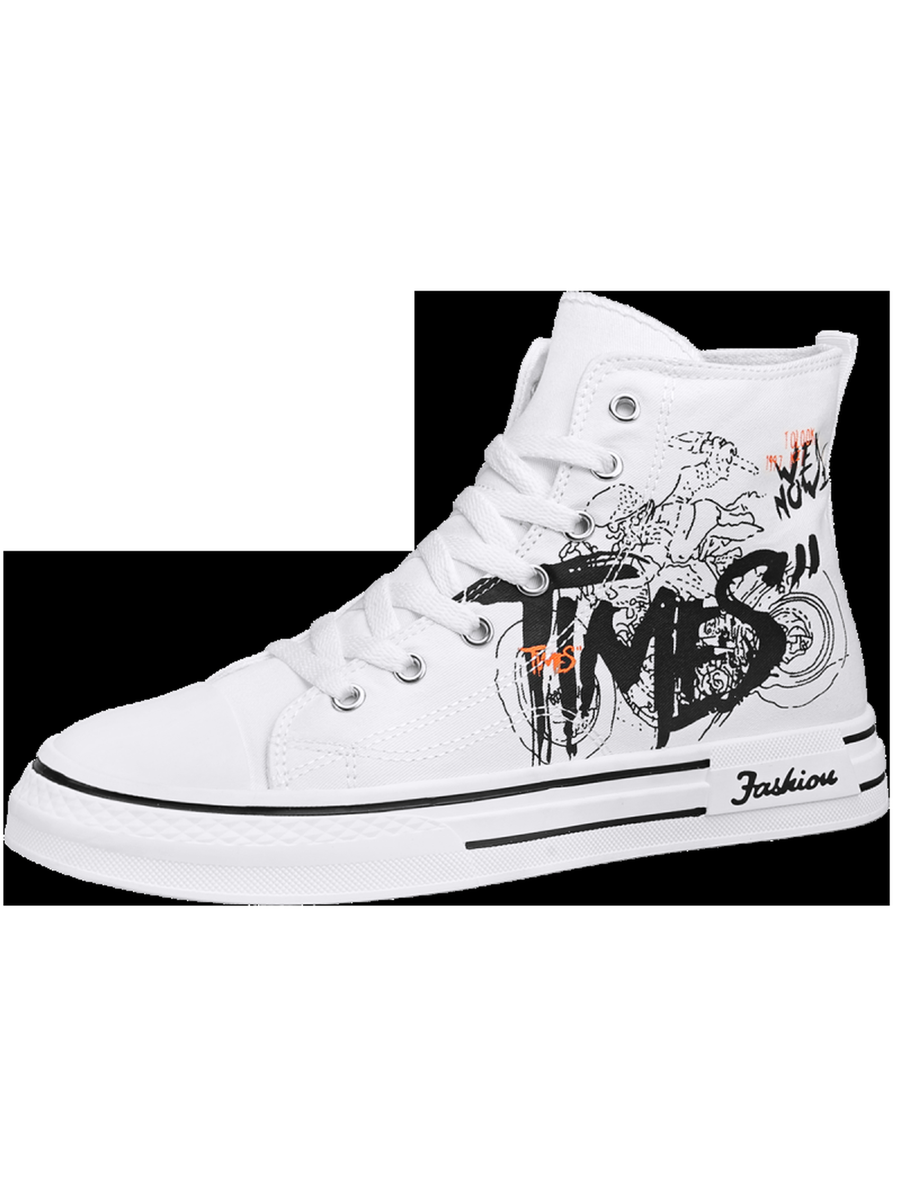 Mens White High-Top Sneakers with Graphic Print