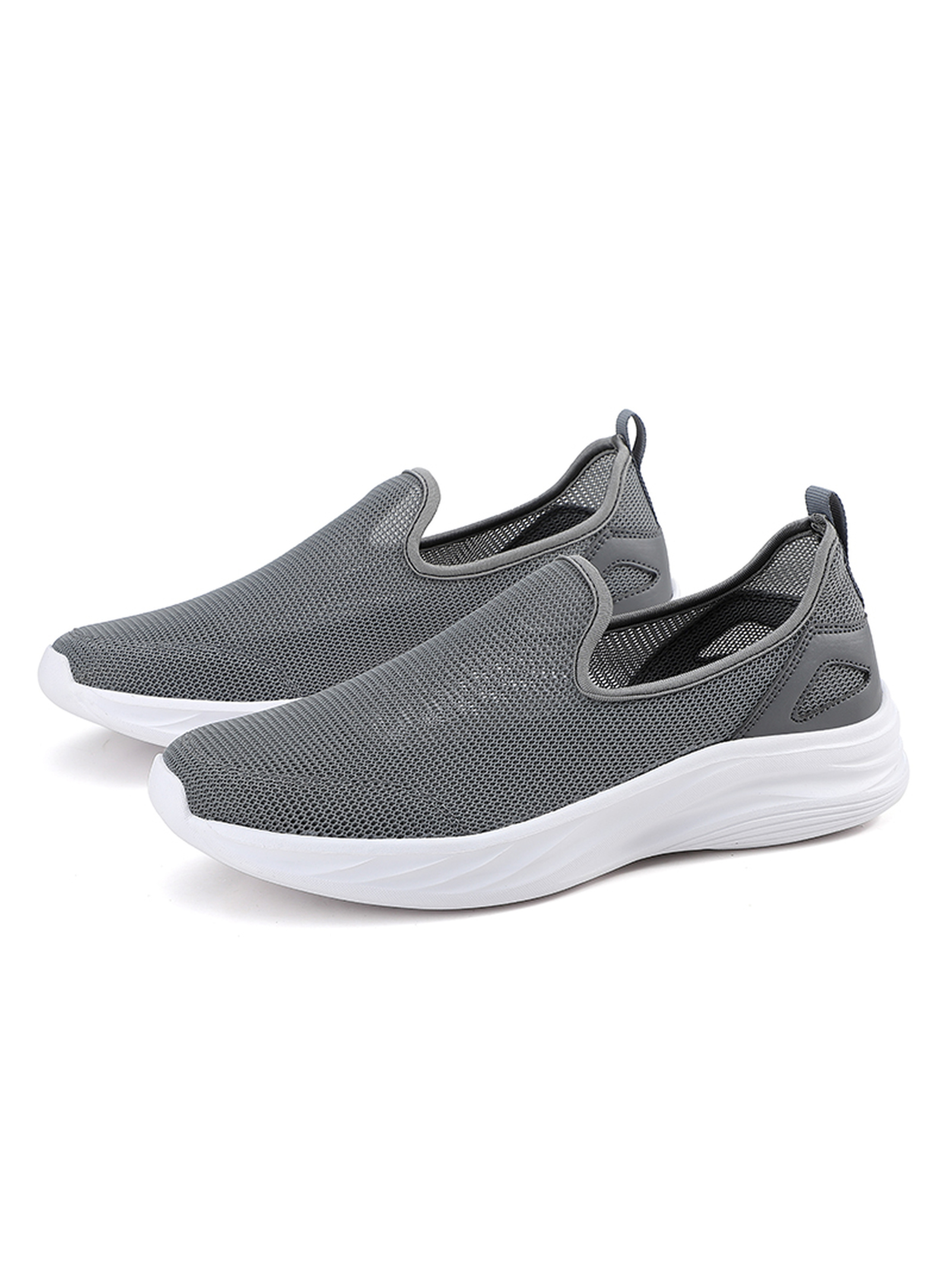 Mens Grey Mesh Slip-On Walking Shoes