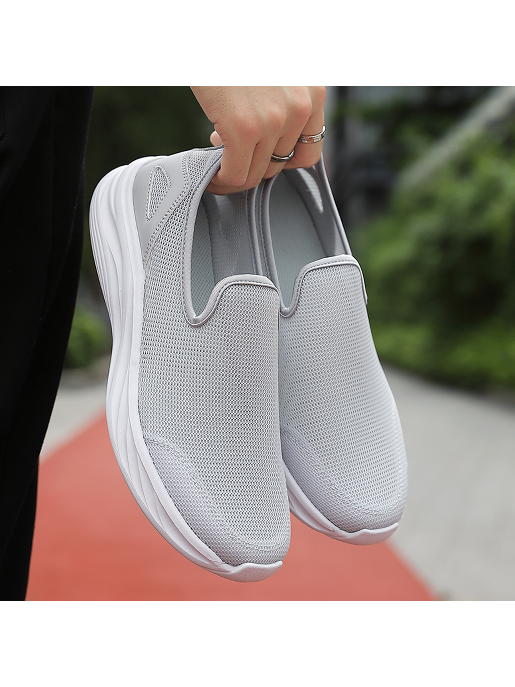 Mens Grey Mesh Slip-On Shoes