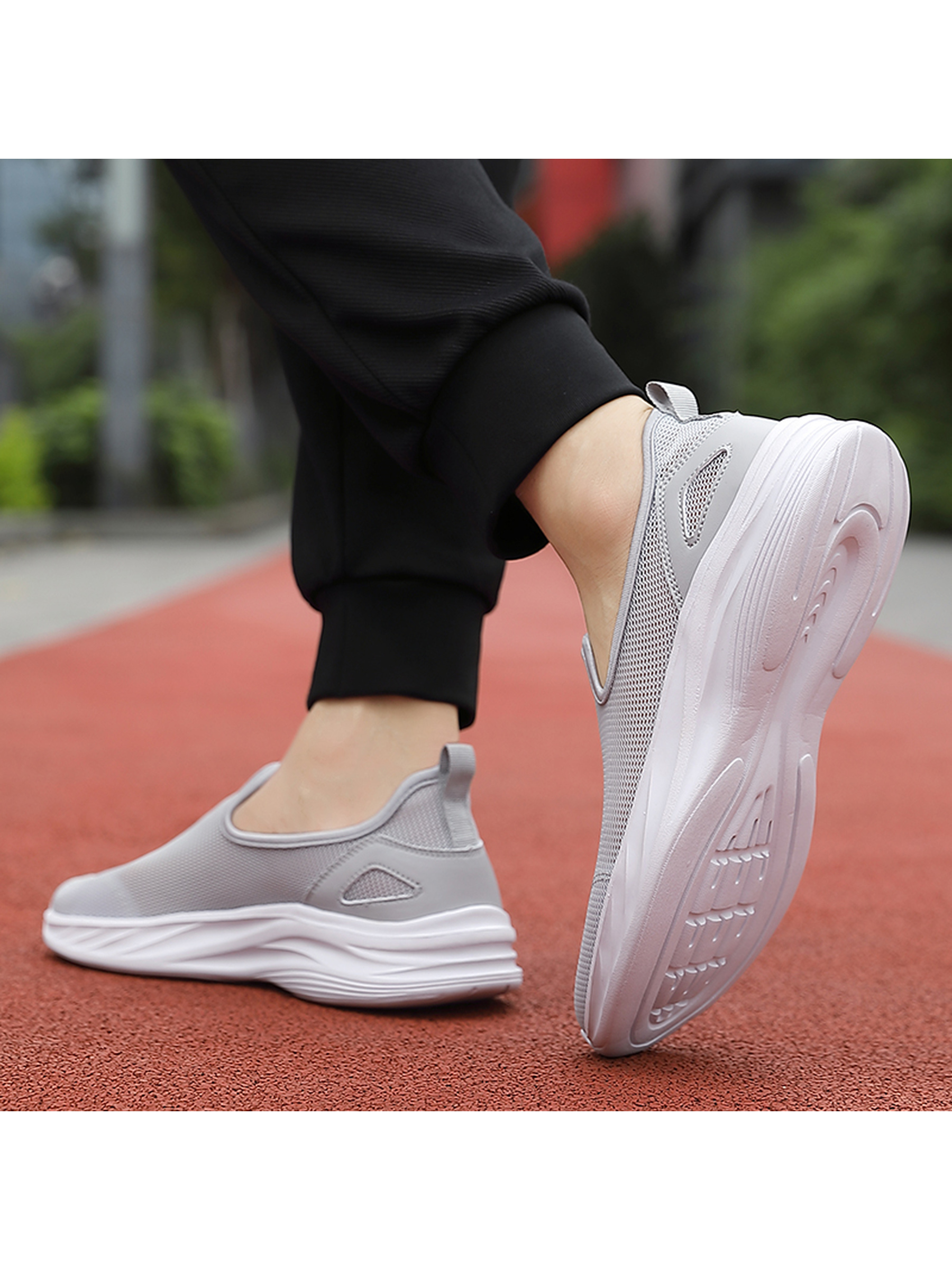 Mens Grey Mesh Slip-On Shoes
