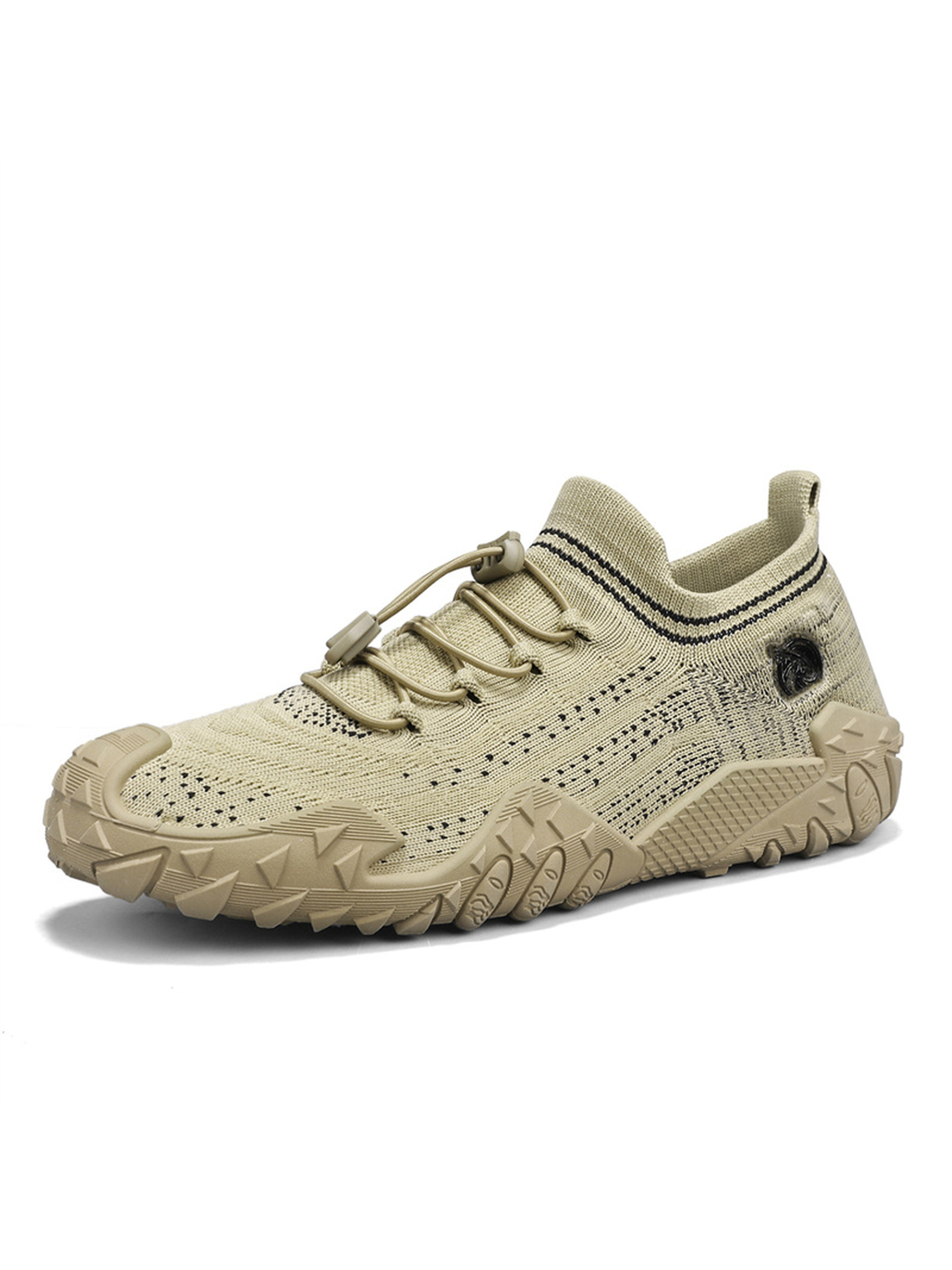 Mens Tan Knit Sneakers with Adjustable Laces