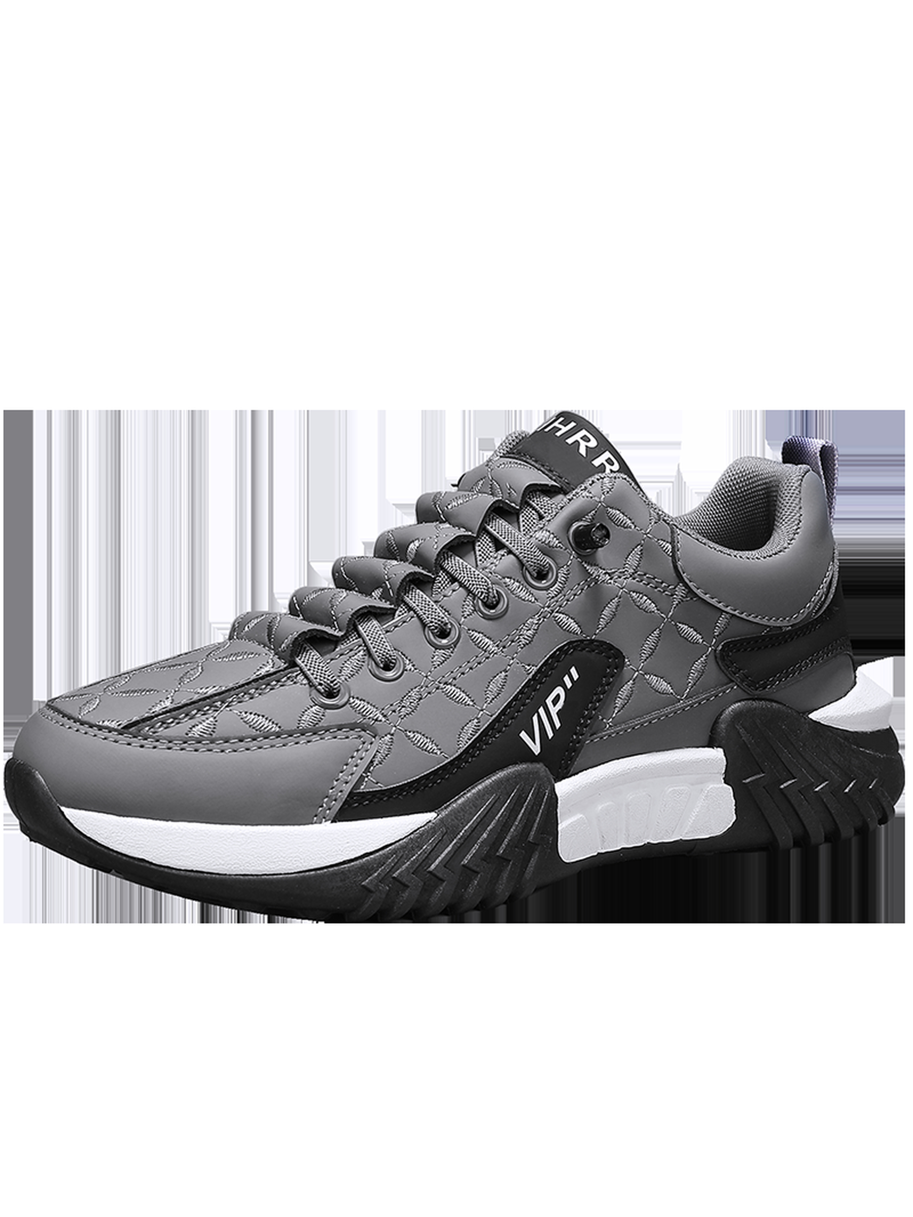 Mens Grey Embroidered Lace-Up Sneakers