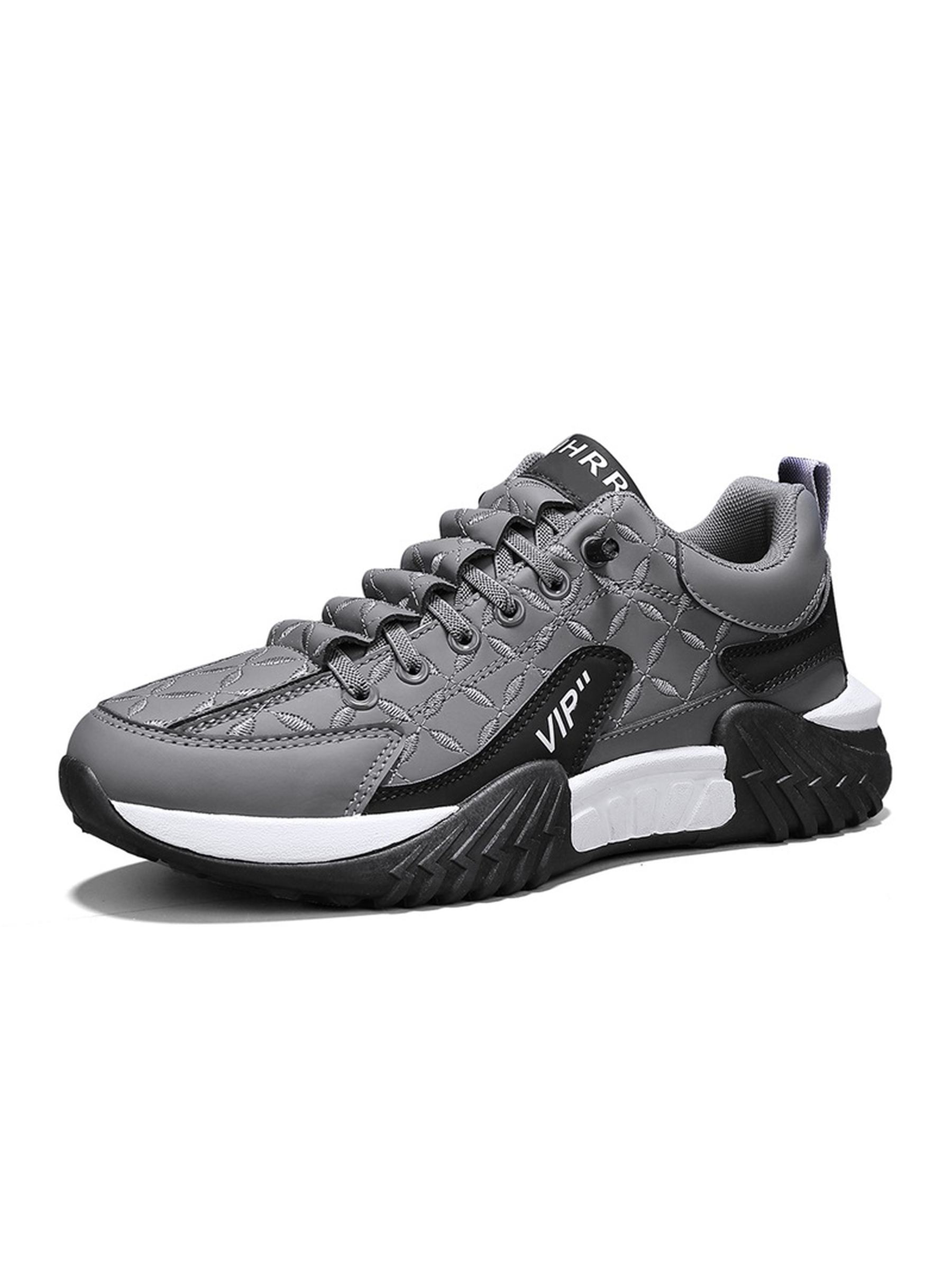 Mens Grey Embroidered Lace-Up Sneakers