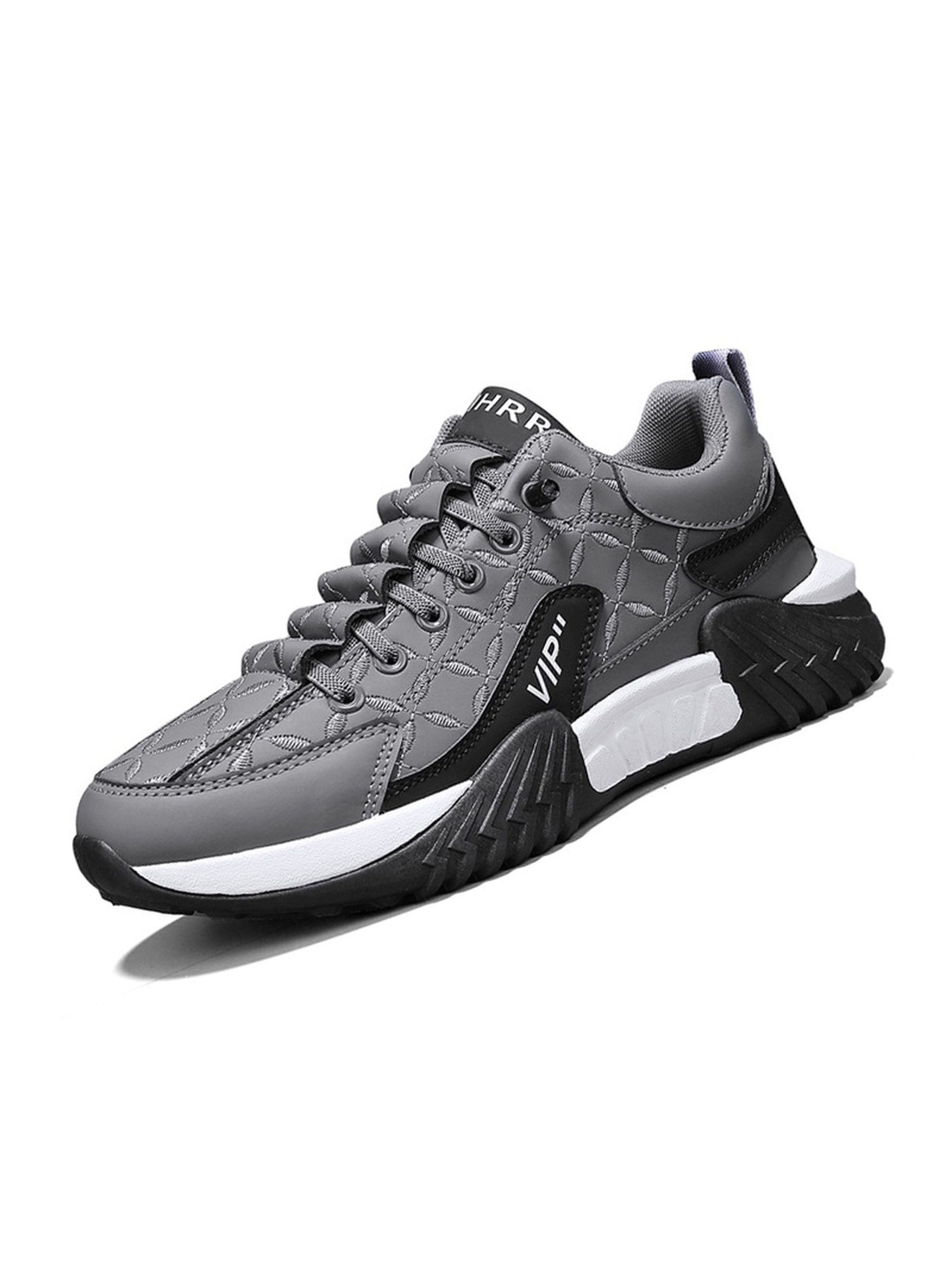 Mens Grey Embroidered Lace-Up Sneakers