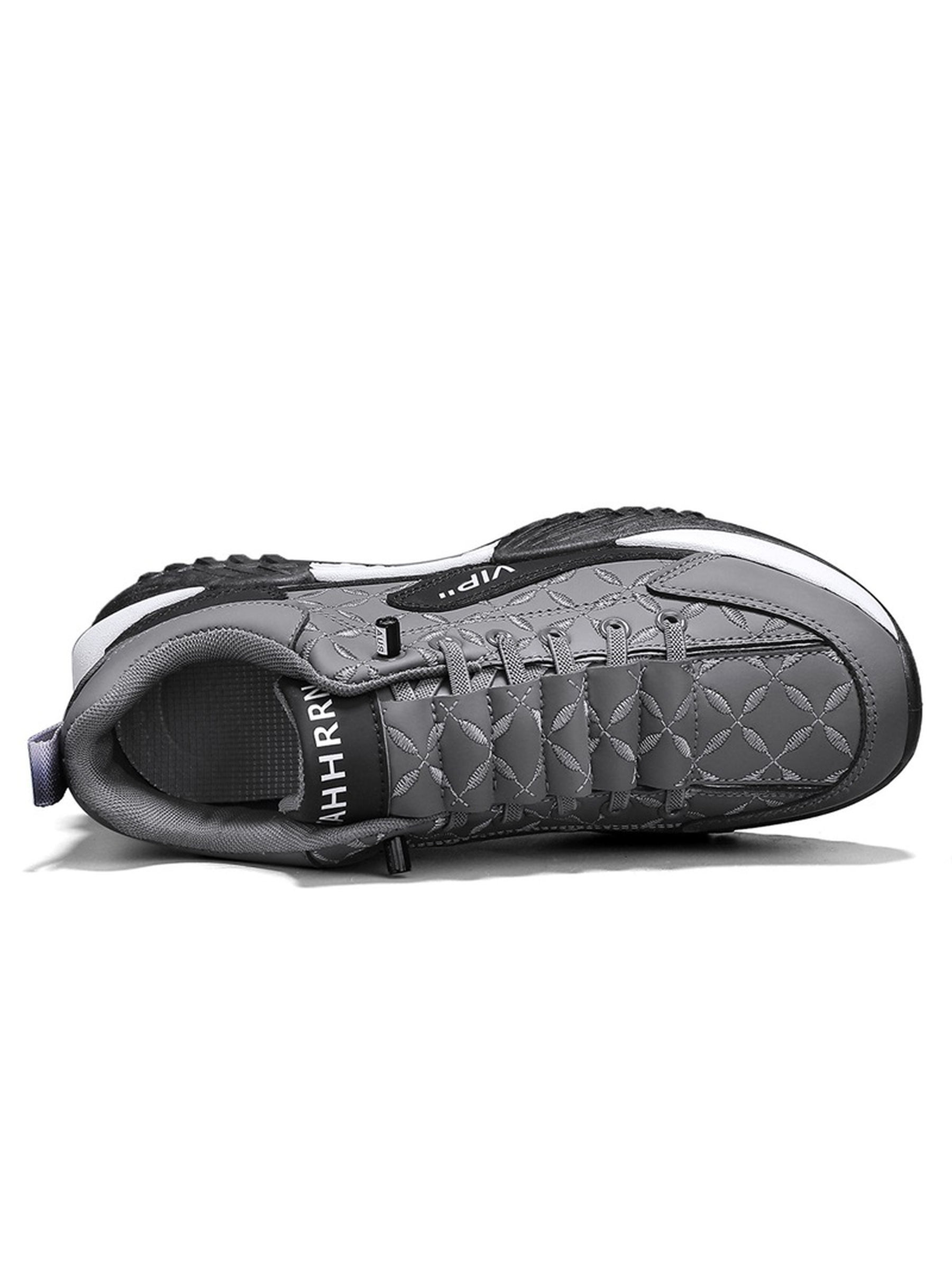 Mens Grey Embroidered Lace-Up Sneakers