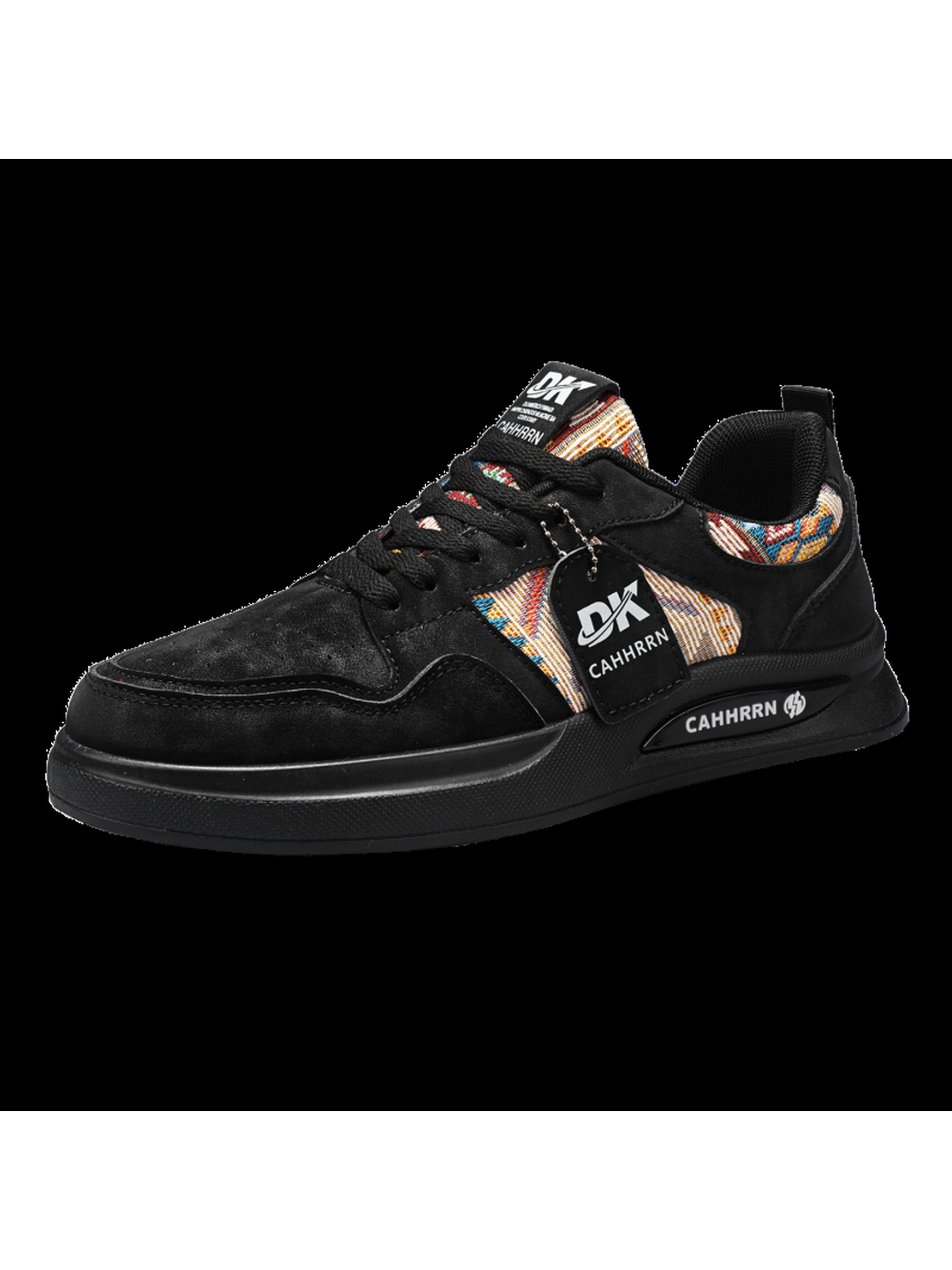 Black Lace Up Sneakers with Patterned Trim