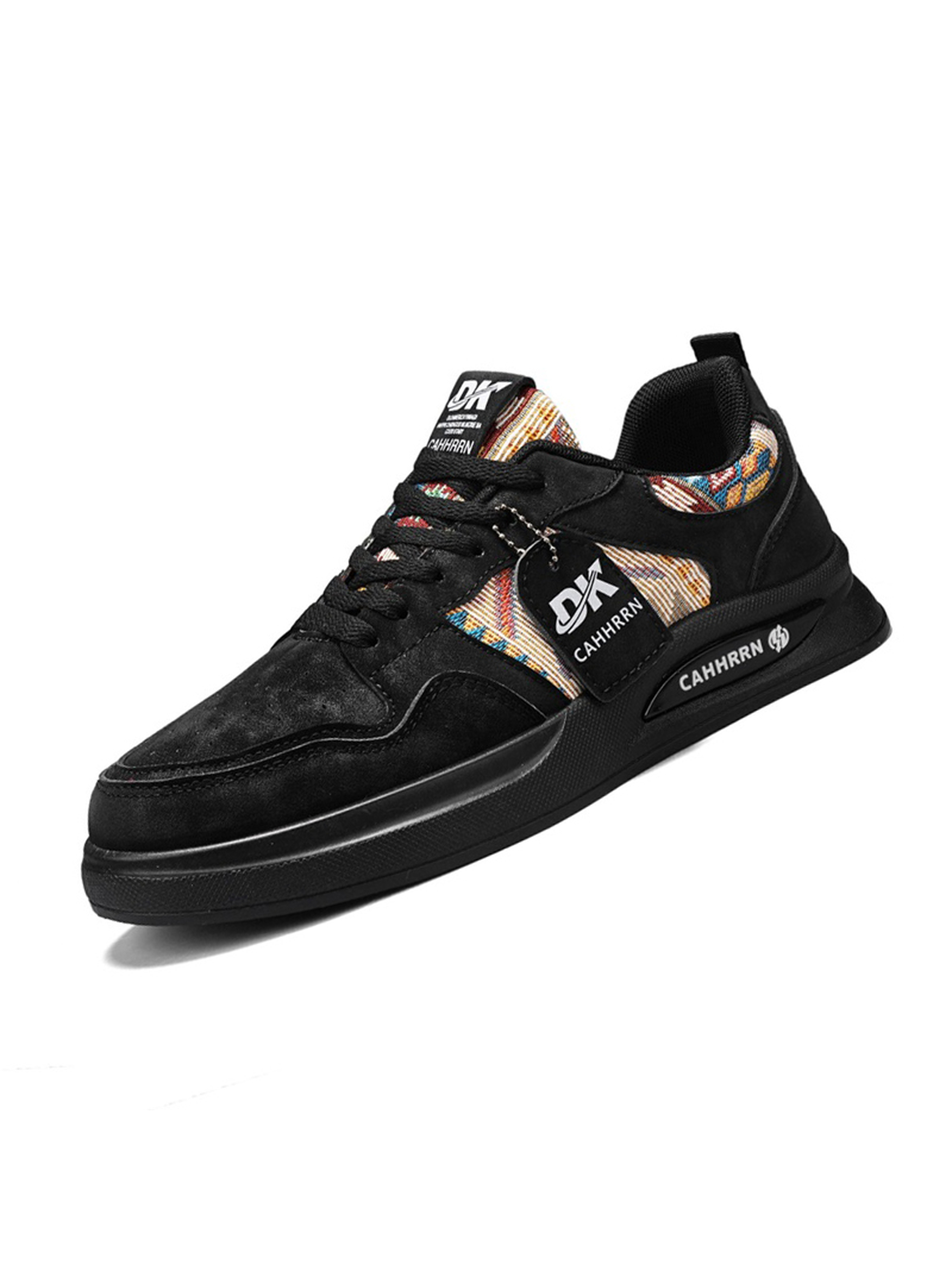 Black Lace Up Sneakers with Patterned Trim