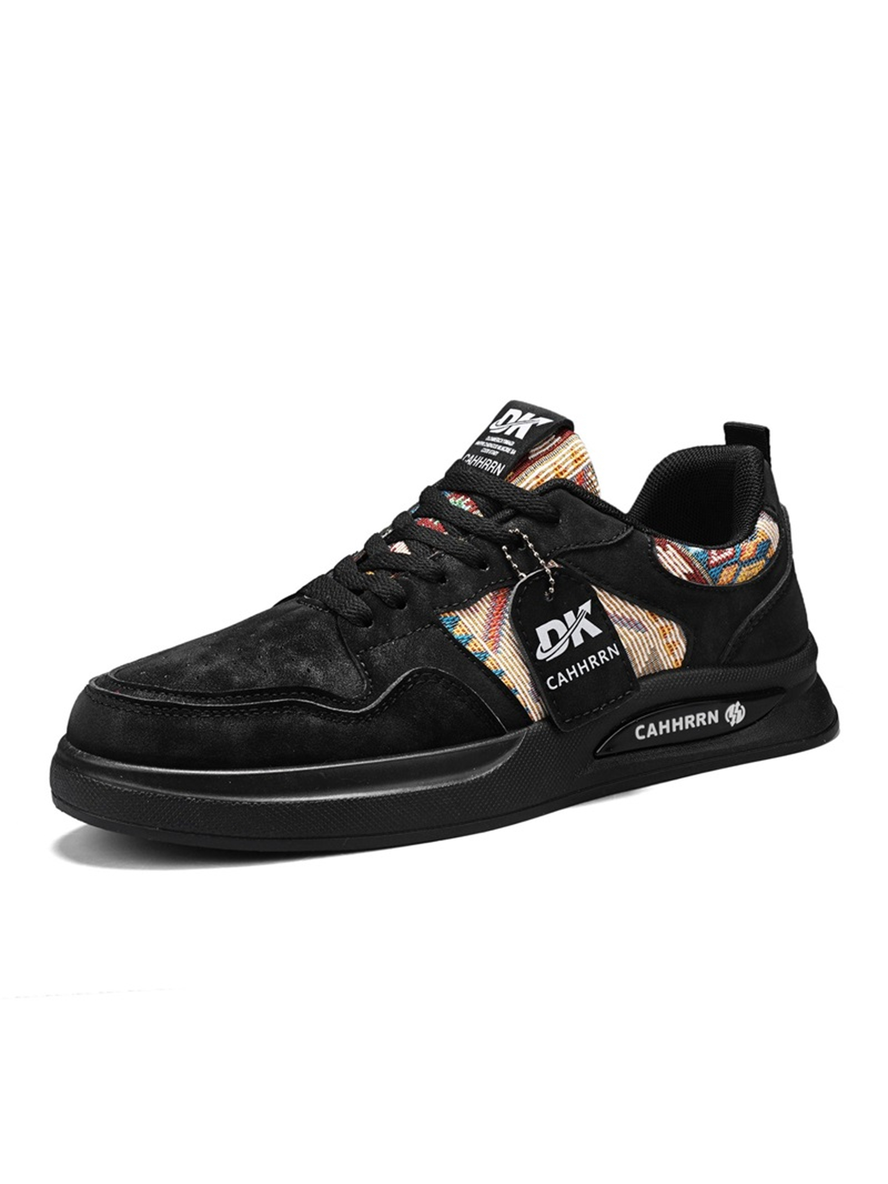 Black Lace Up Sneakers with Patterned Trim