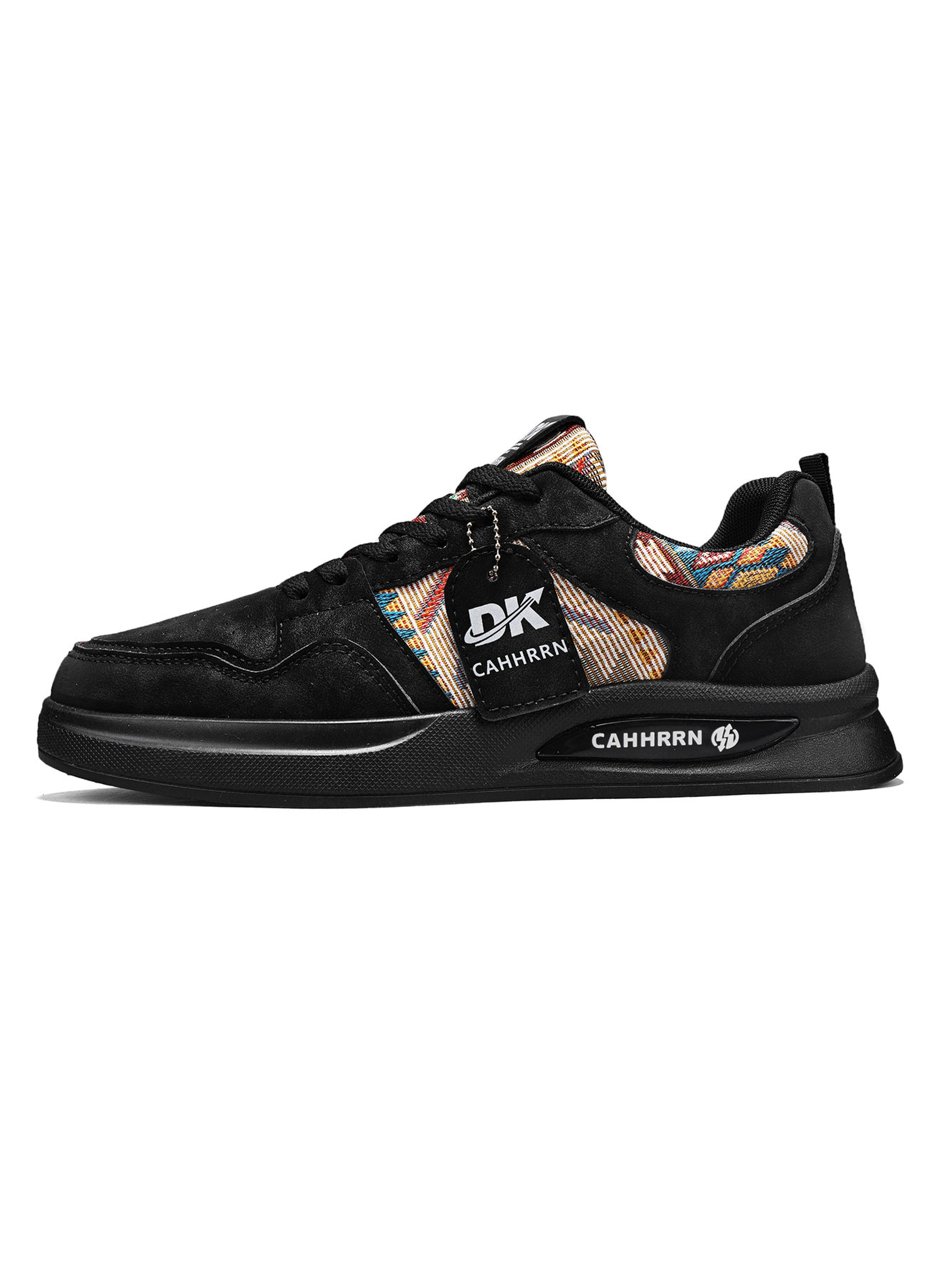 Black Lace Up Sneakers with Patterned Trim