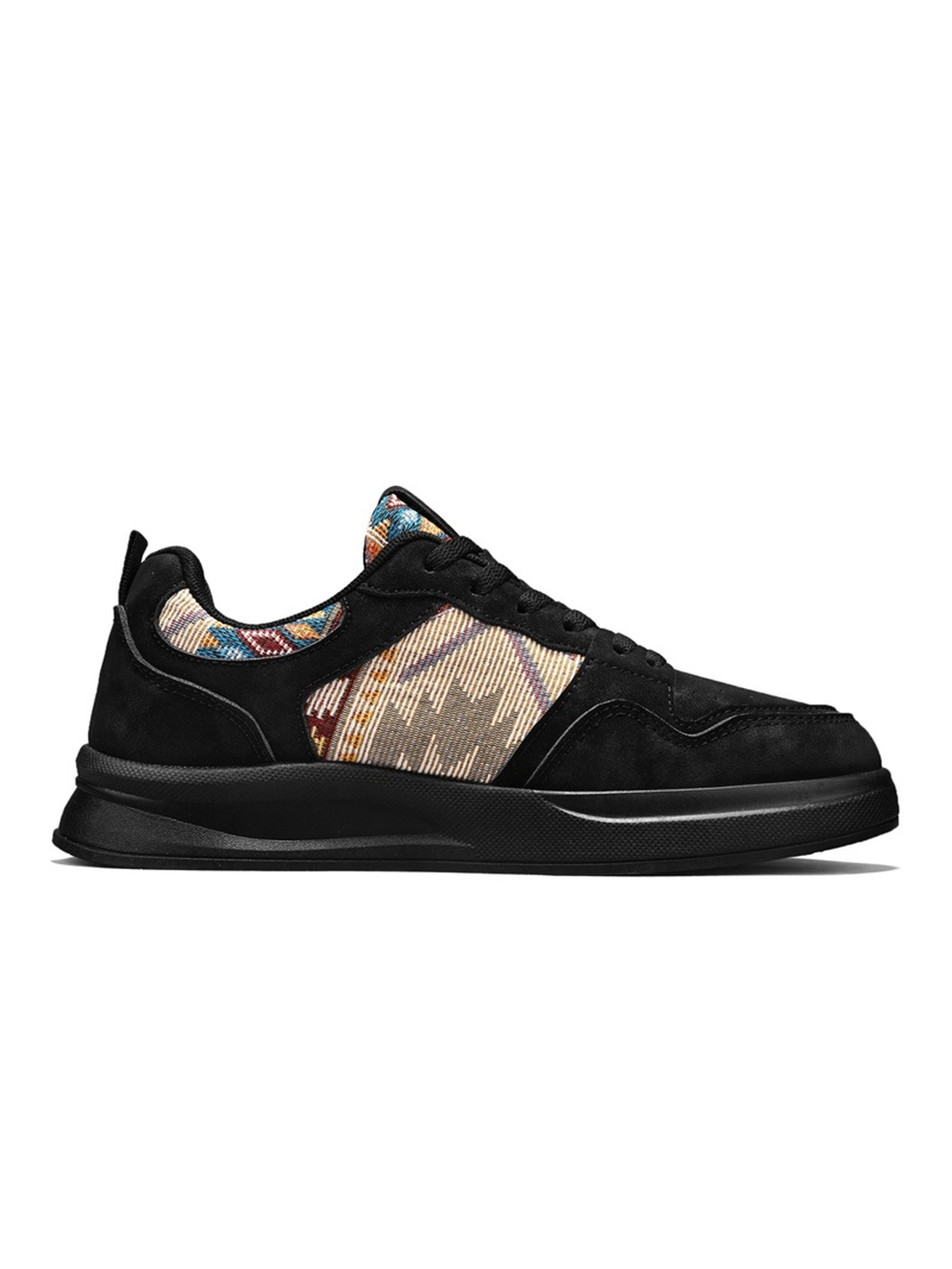 Black Lace Up Sneakers with Patterned Trim