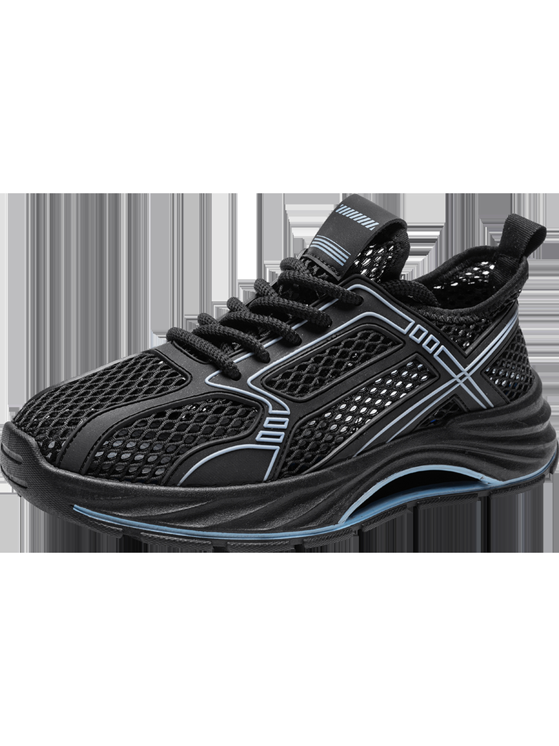 Black Mesh Sneakers with Blue Accents