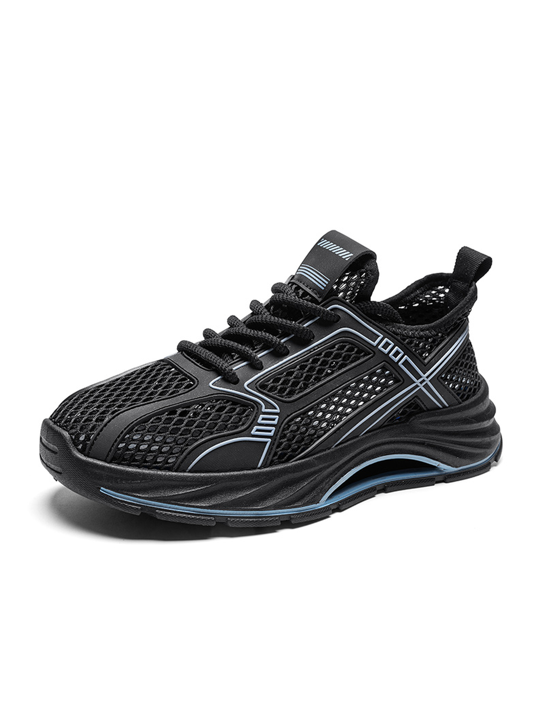 Black Mesh Sneakers with Blue Accents