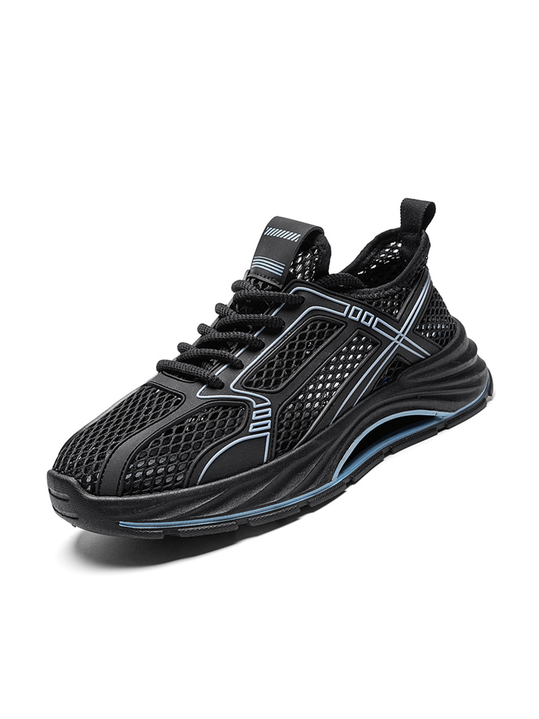 Black Mesh Sneakers with Blue Accents
