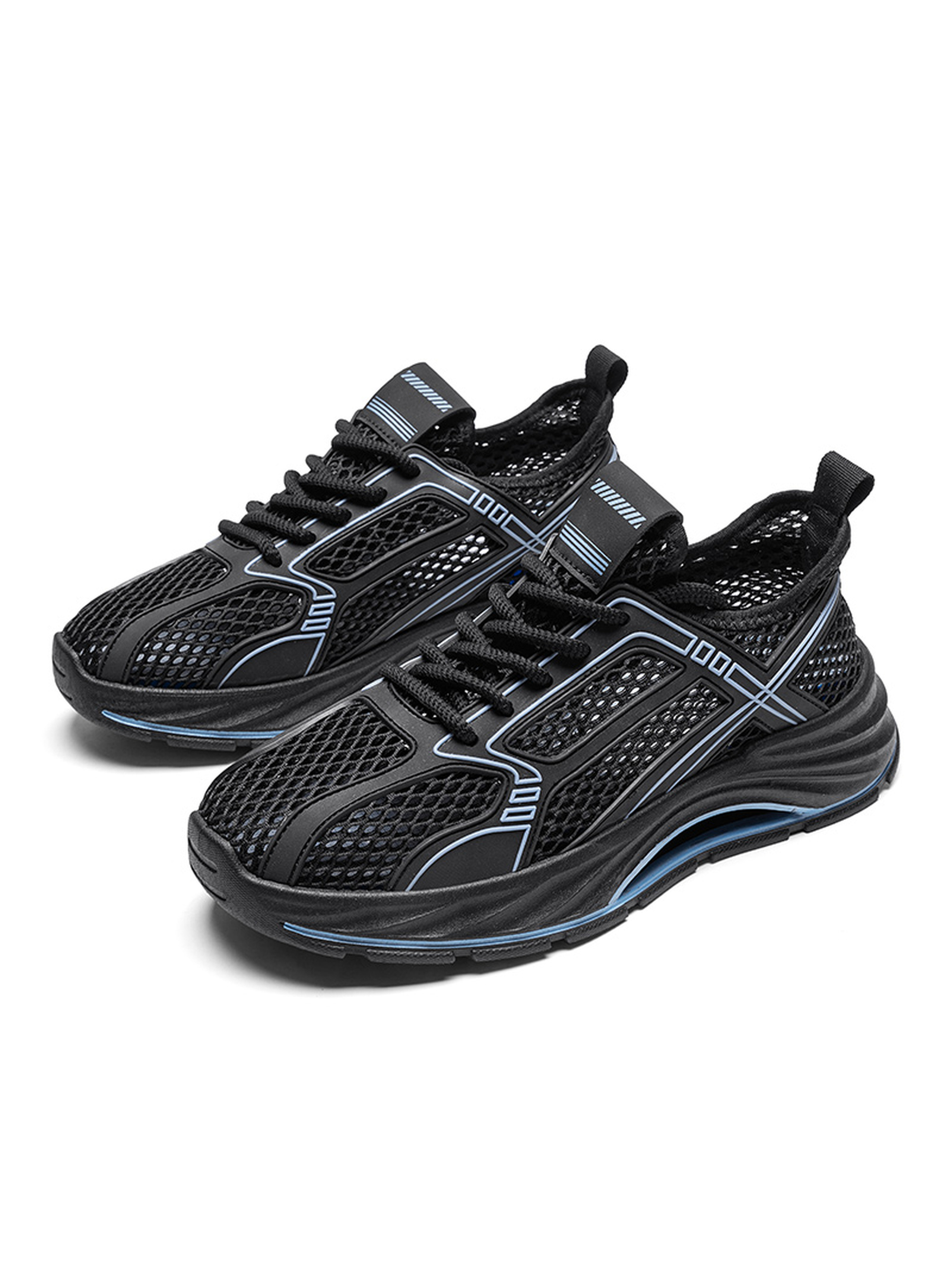 Black Mesh Sneakers with Blue Accents