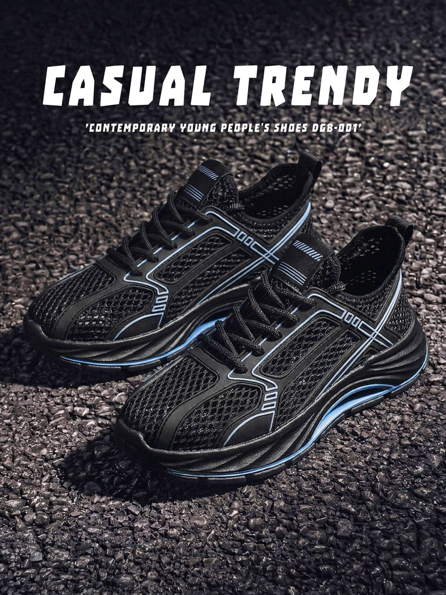 Black Mesh Sneakers with Blue Accents