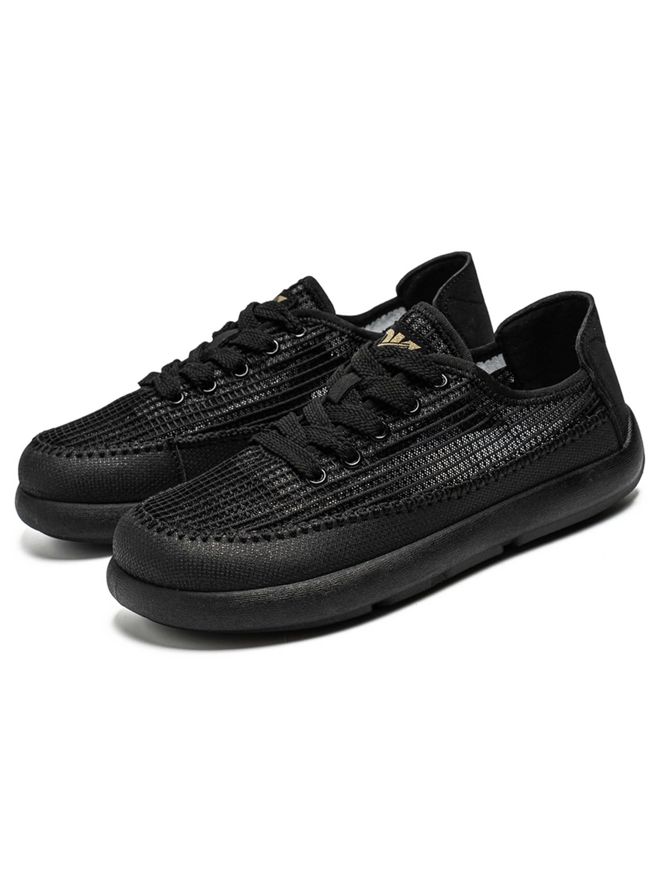 Black Breathable Lace-Up Sneakers