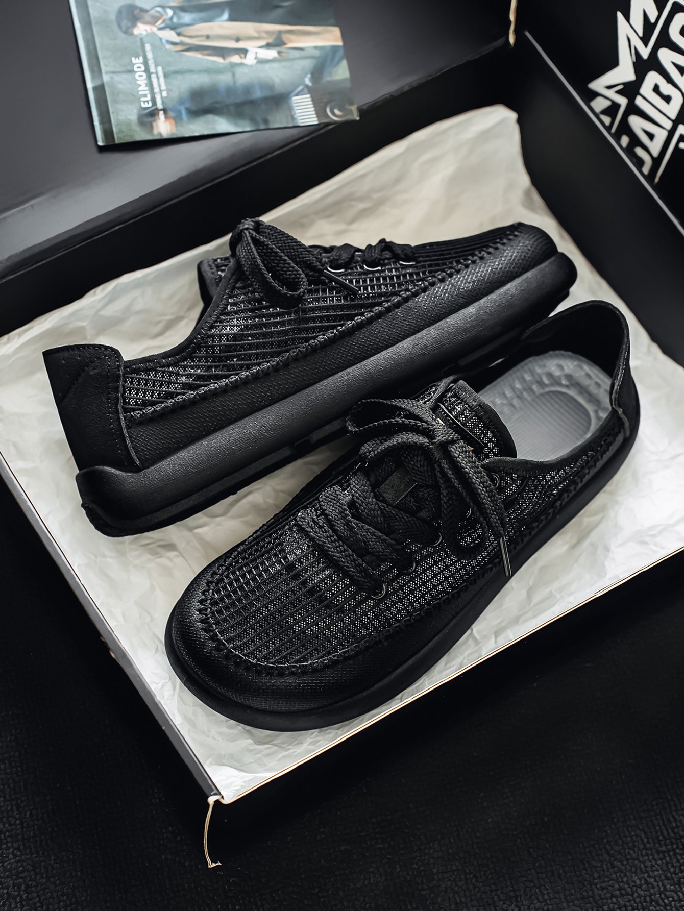 Black Breathable Lace-Up Sneakers