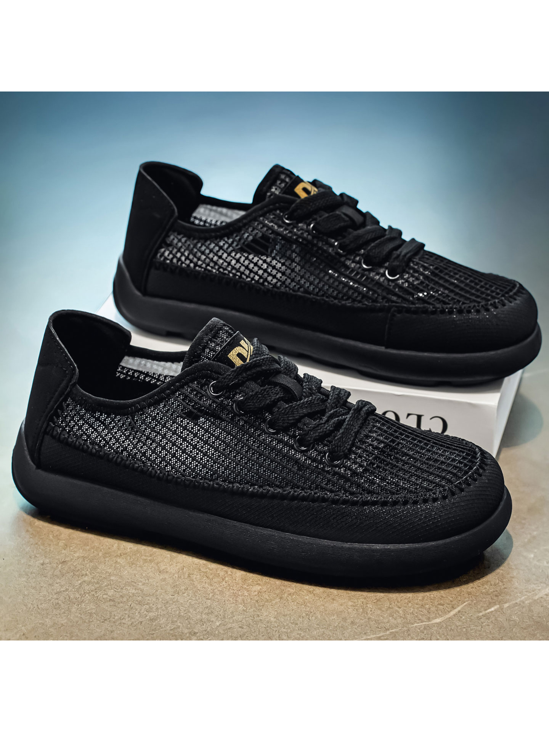 Black Breathable Lace-Up Sneakers