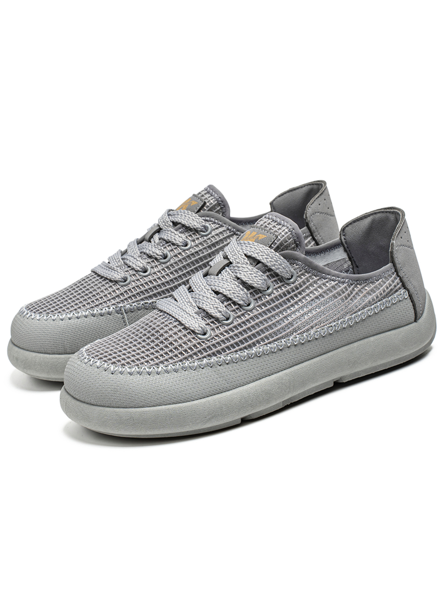 Mens Grey Breathable Lace Up Sneakers