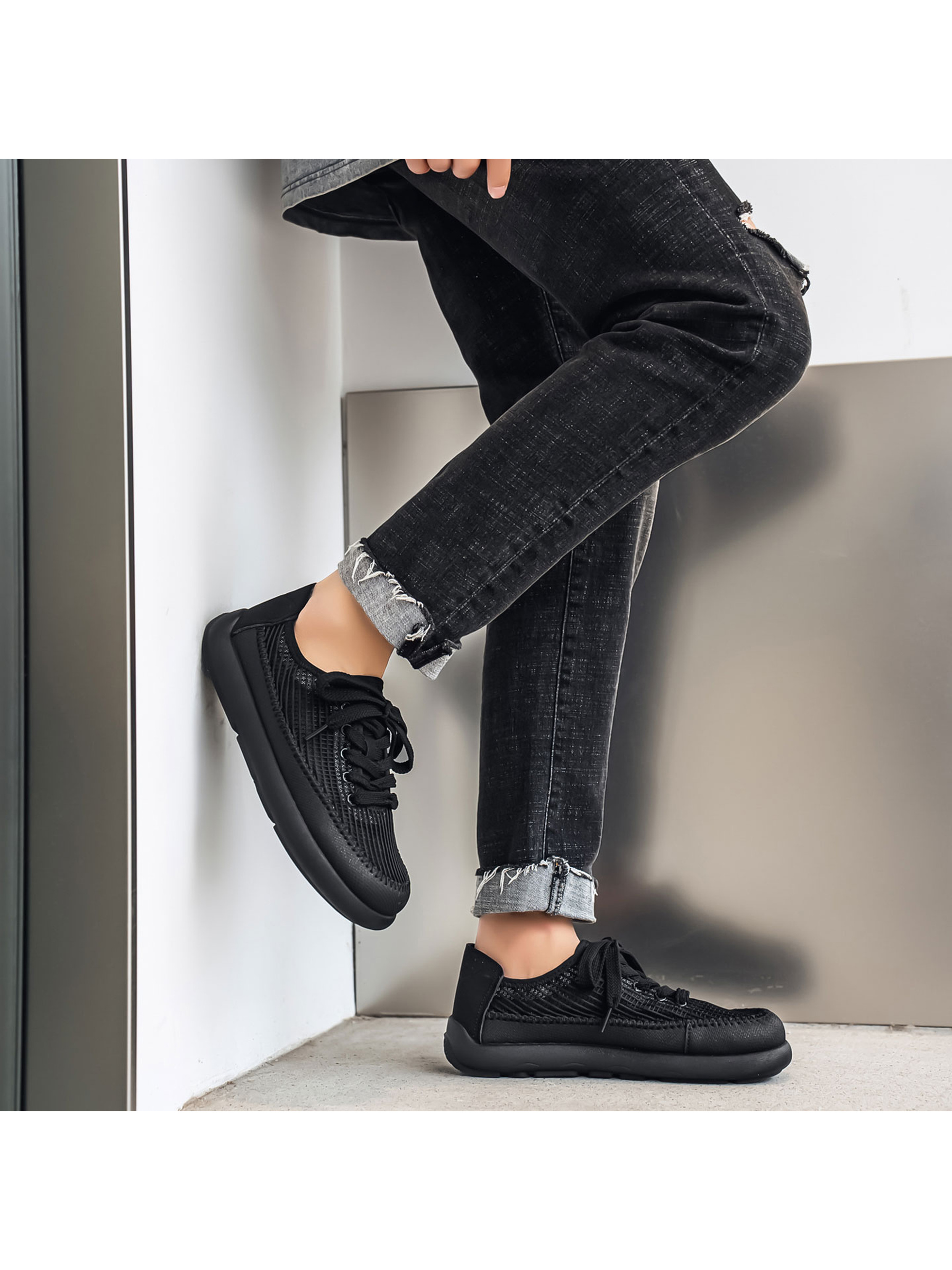 Mens Grey Breathable Lace Up Sneakers
