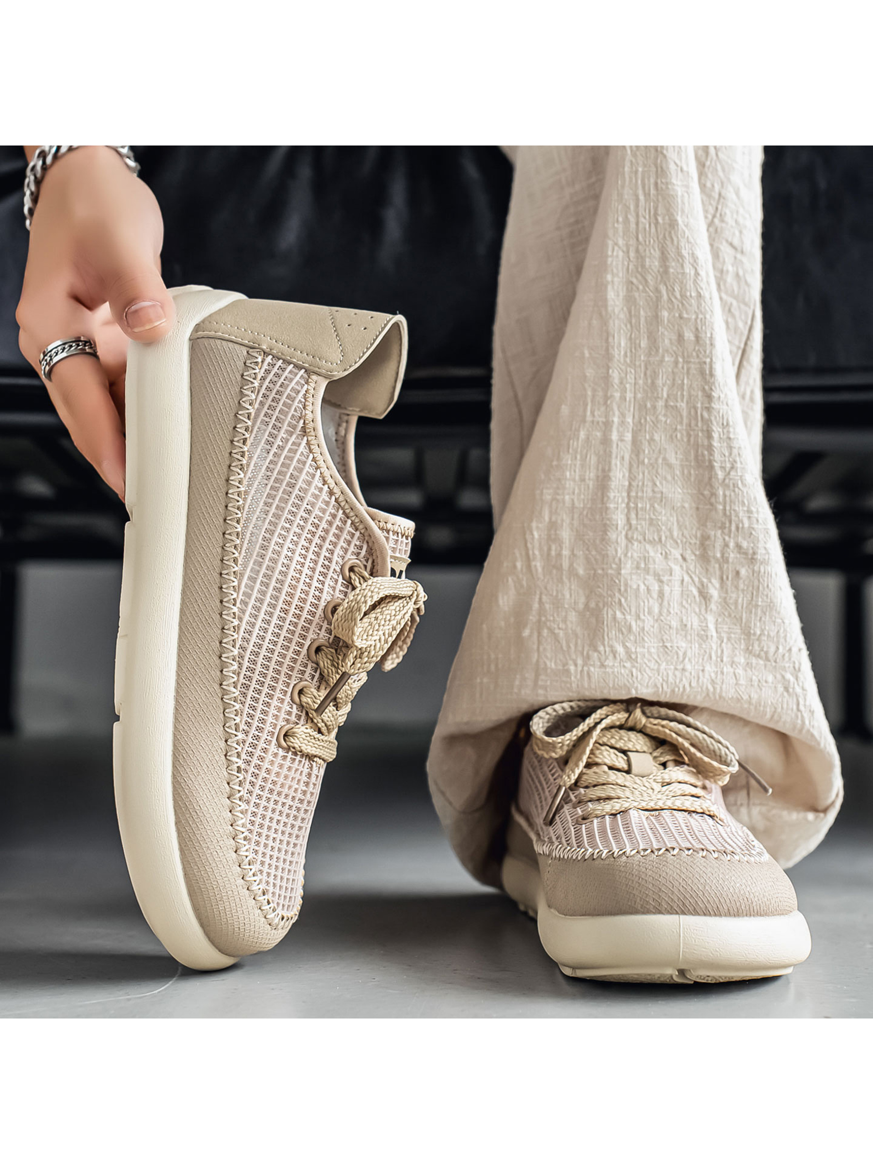Beige Breathable Mesh Casual Sneakers