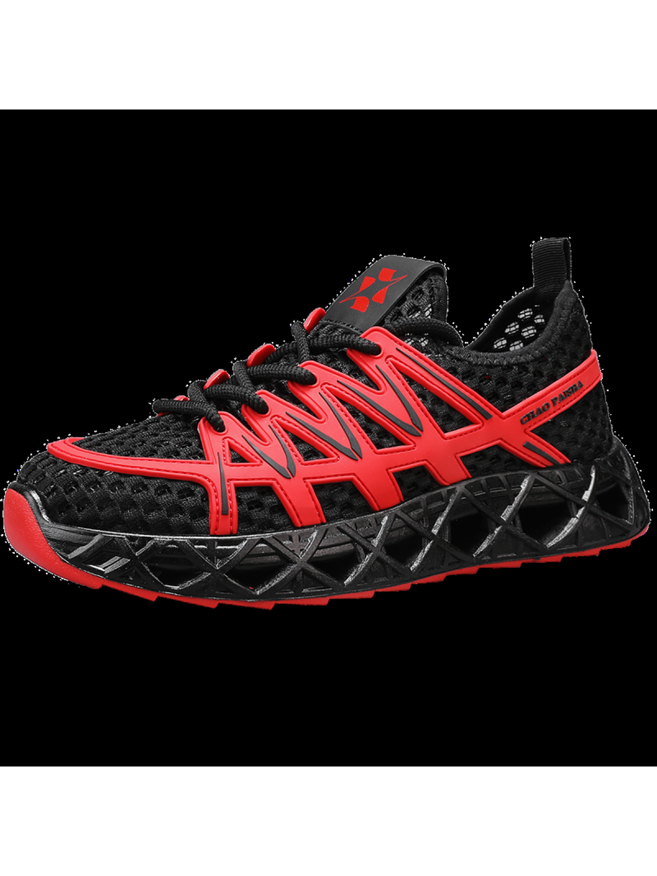 Mens Red Mesh Breathable Sporty Sneakers