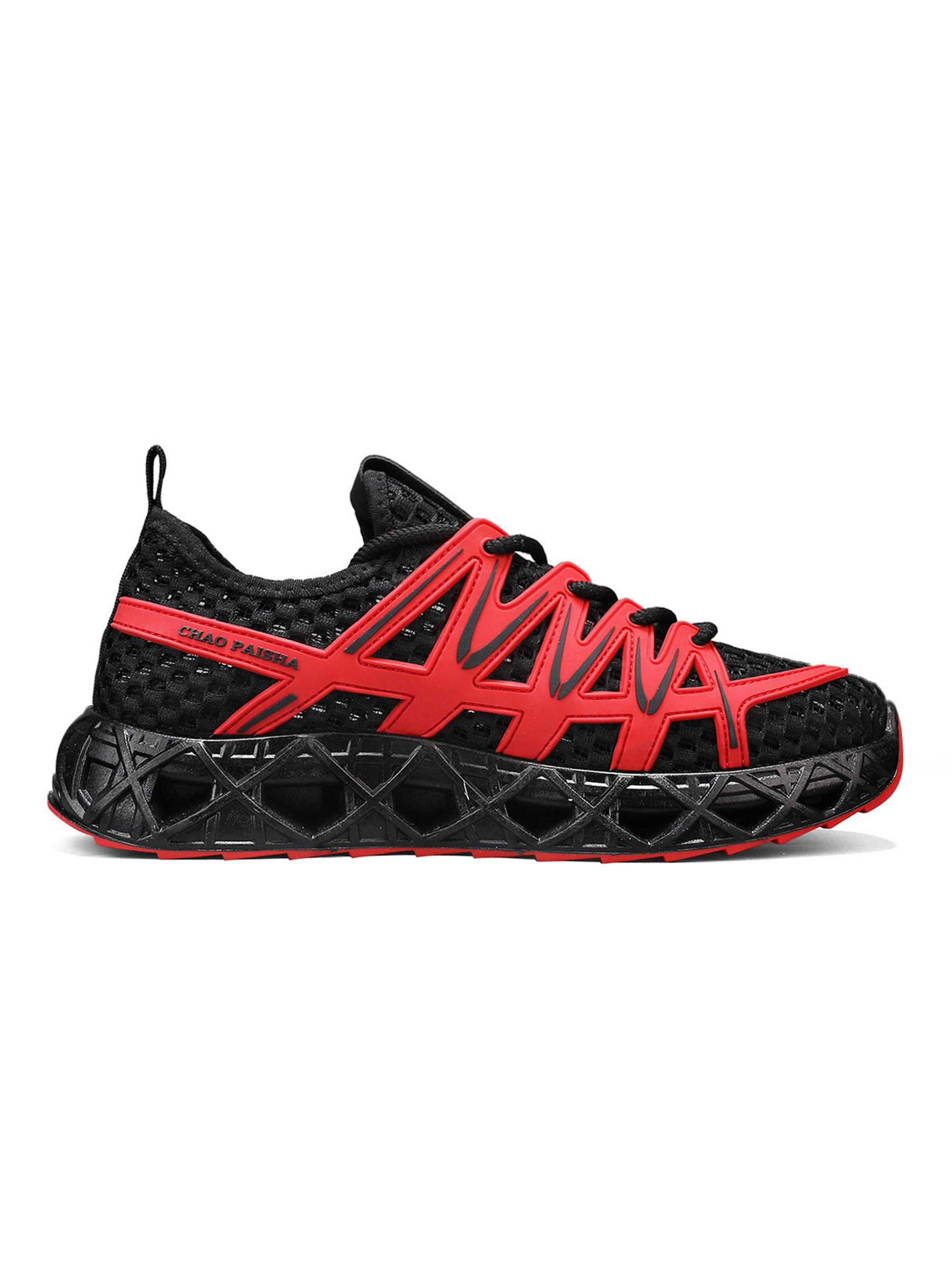 Mens Red Mesh Breathable Sporty Sneakers