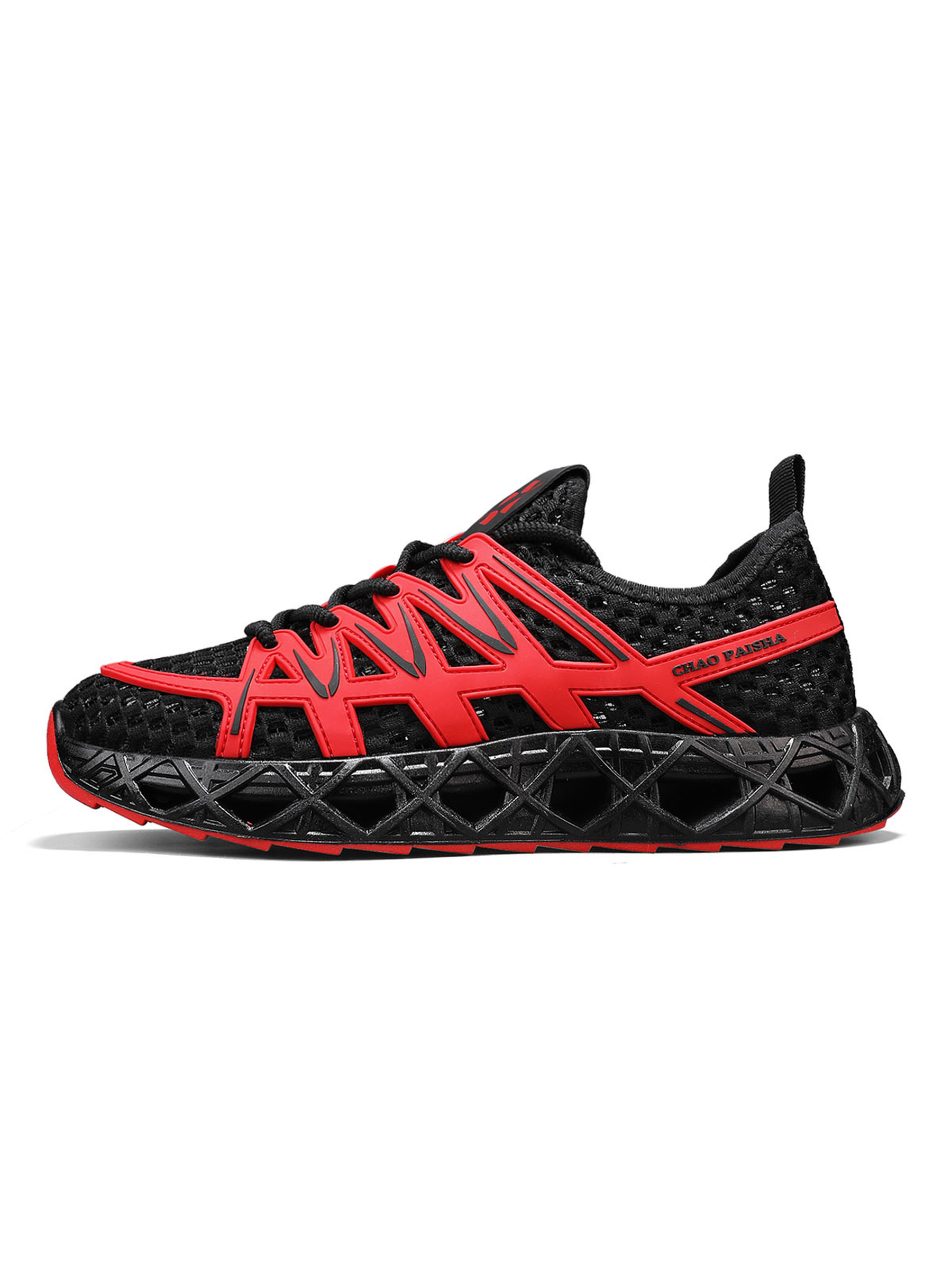 Mens Red Mesh Breathable Sporty Sneakers
