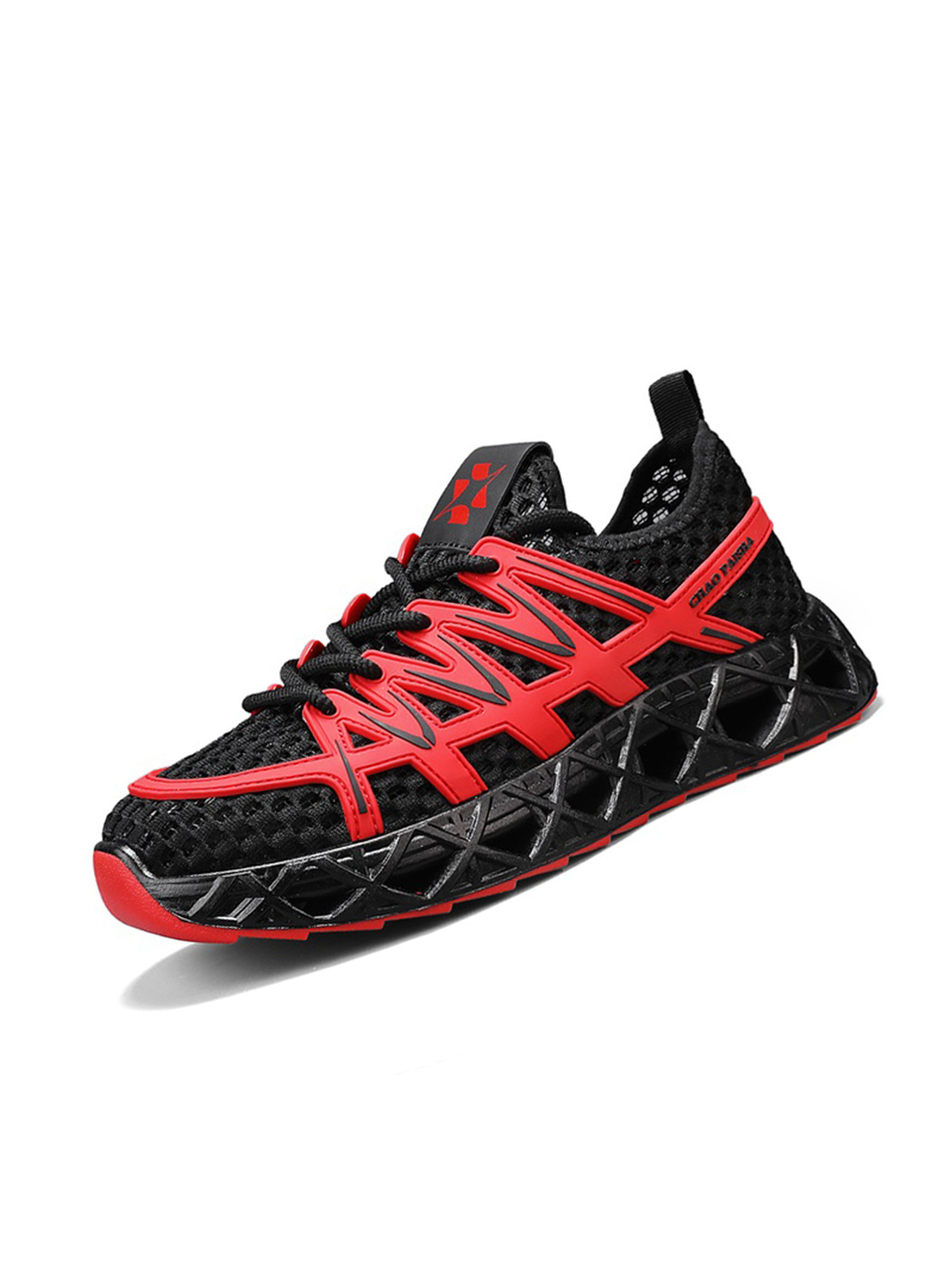 Mens Red Mesh Breathable Sporty Sneakers