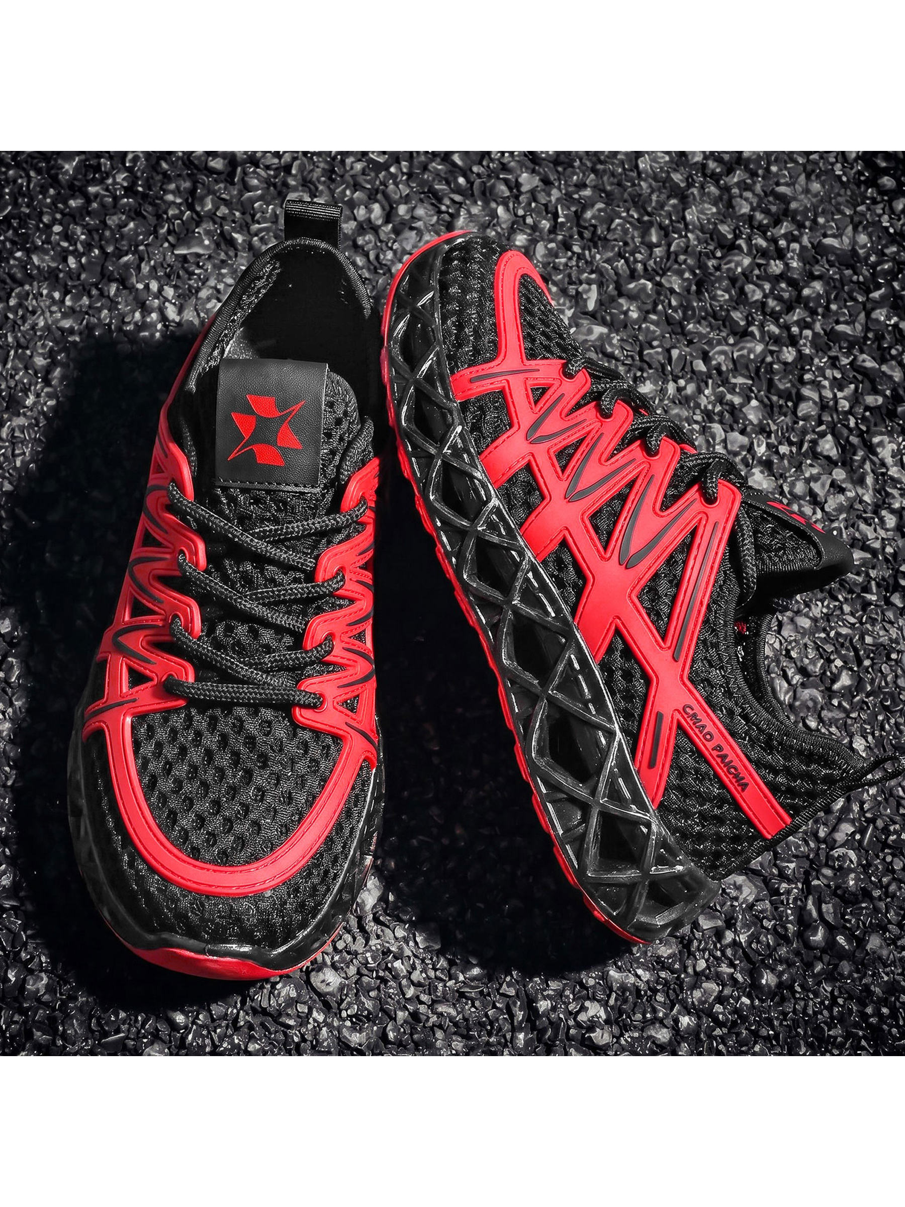 Mens Red Mesh Breathable Sporty Sneakers