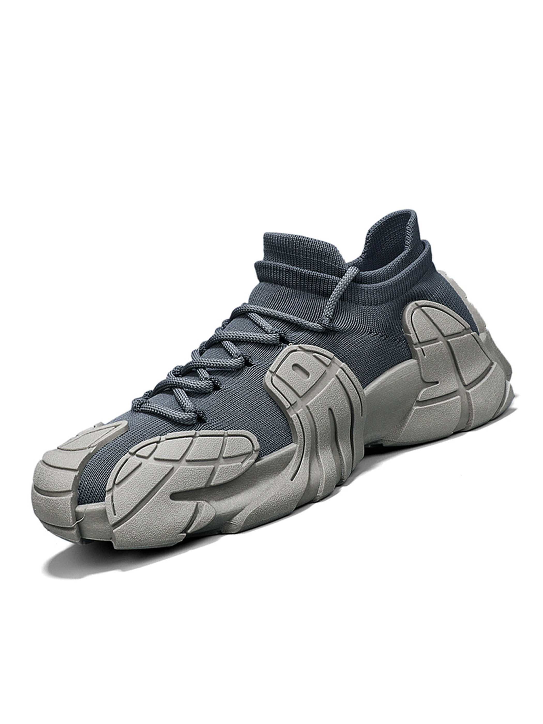 Mens Grey Knit Sporty Sneakers