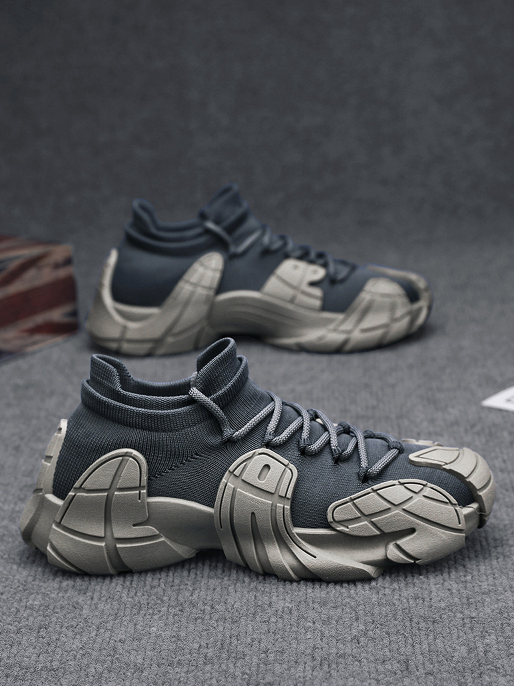 Mens Grey Knit Sporty Sneakers