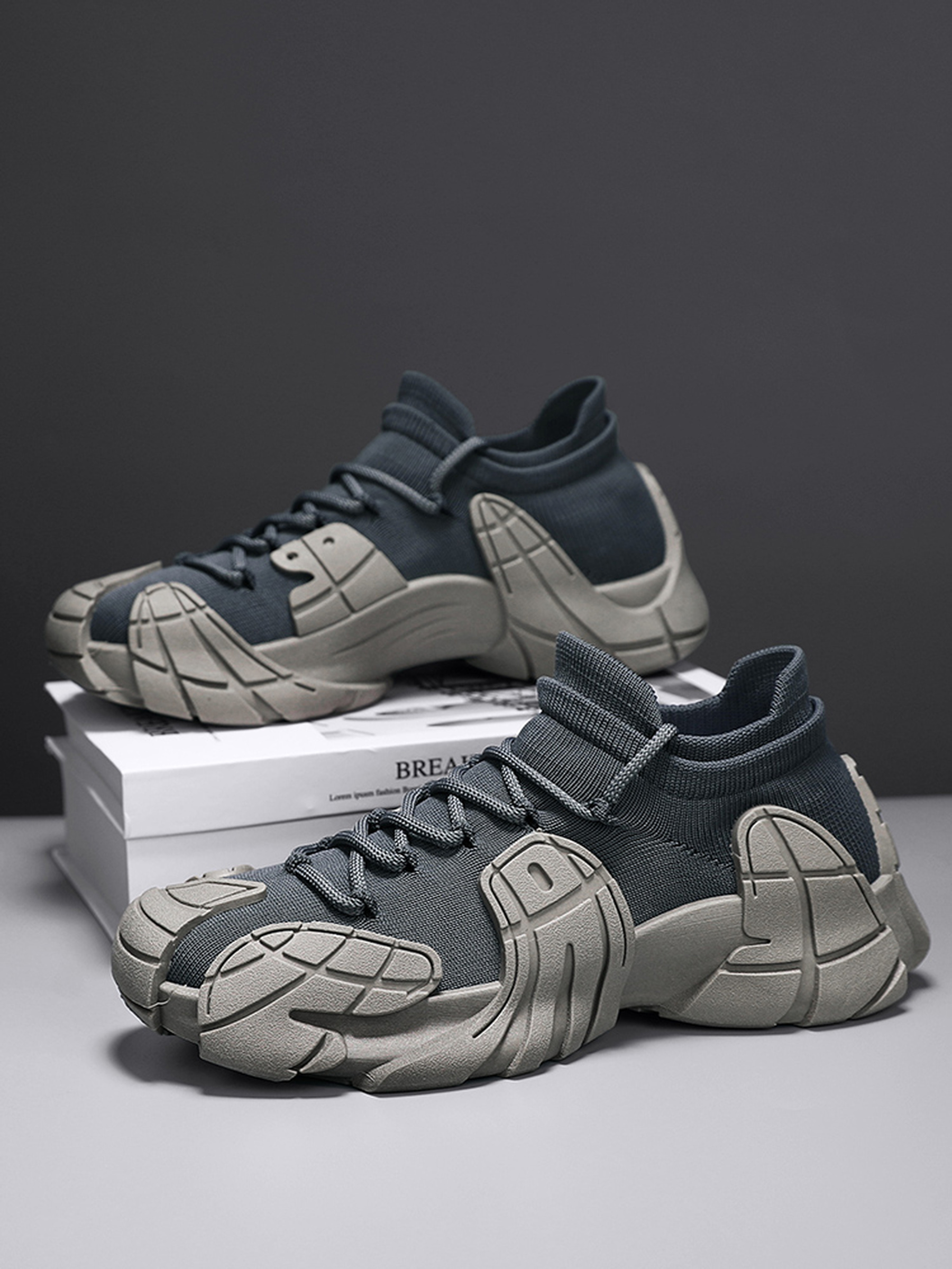 Mens Grey Knit Sporty Sneakers